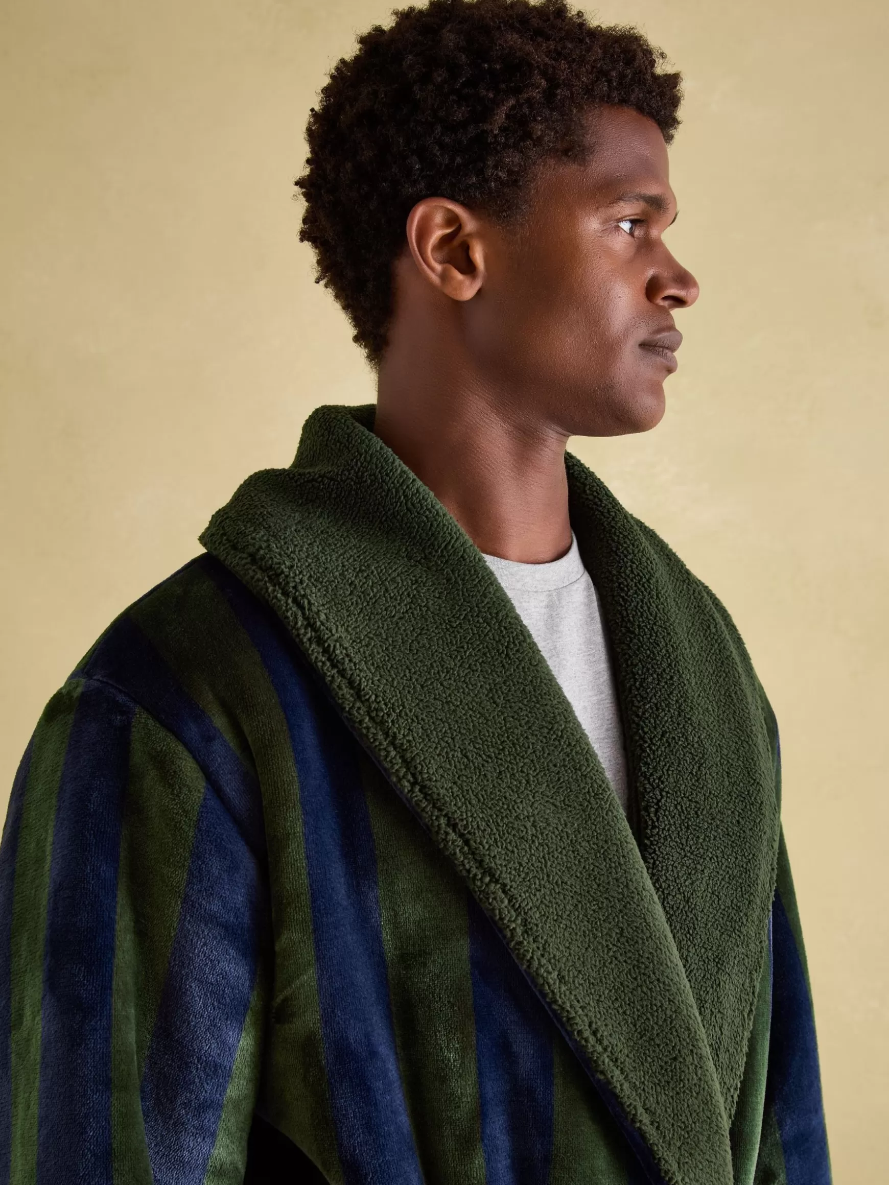 Montague Green & Navy Stripe Fleece Lined Dressing Gown^Joules Cheap