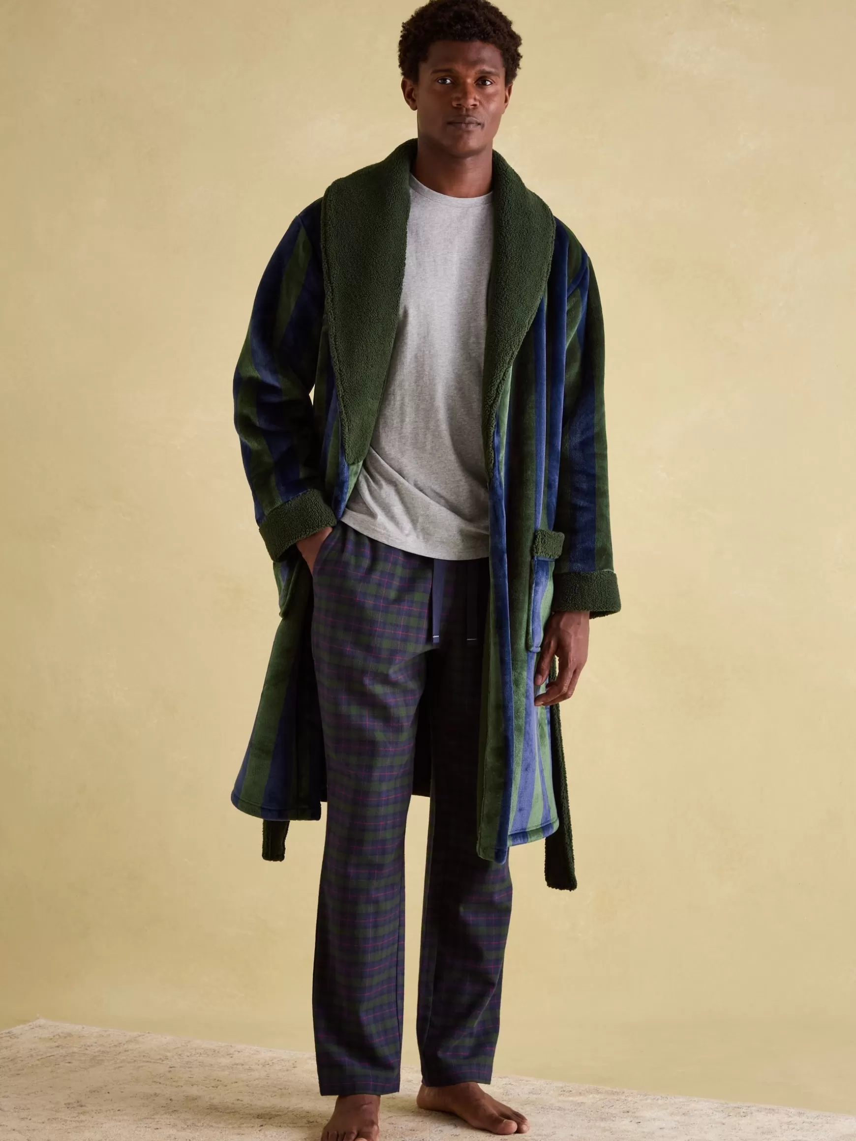 Montague Green & Navy Stripe Fleece Lined Dressing Gown^Joules Cheap