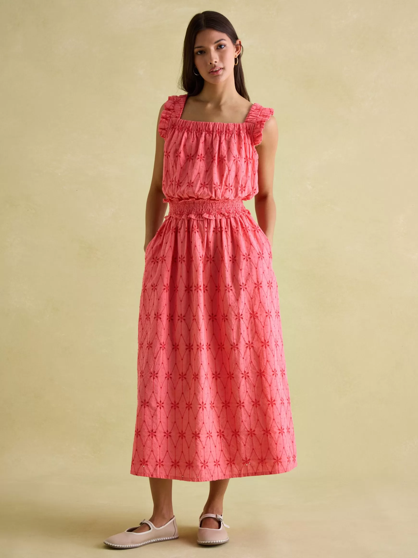Nadia Coral Pink Broderie Sun Dress^Joules Flash Sale