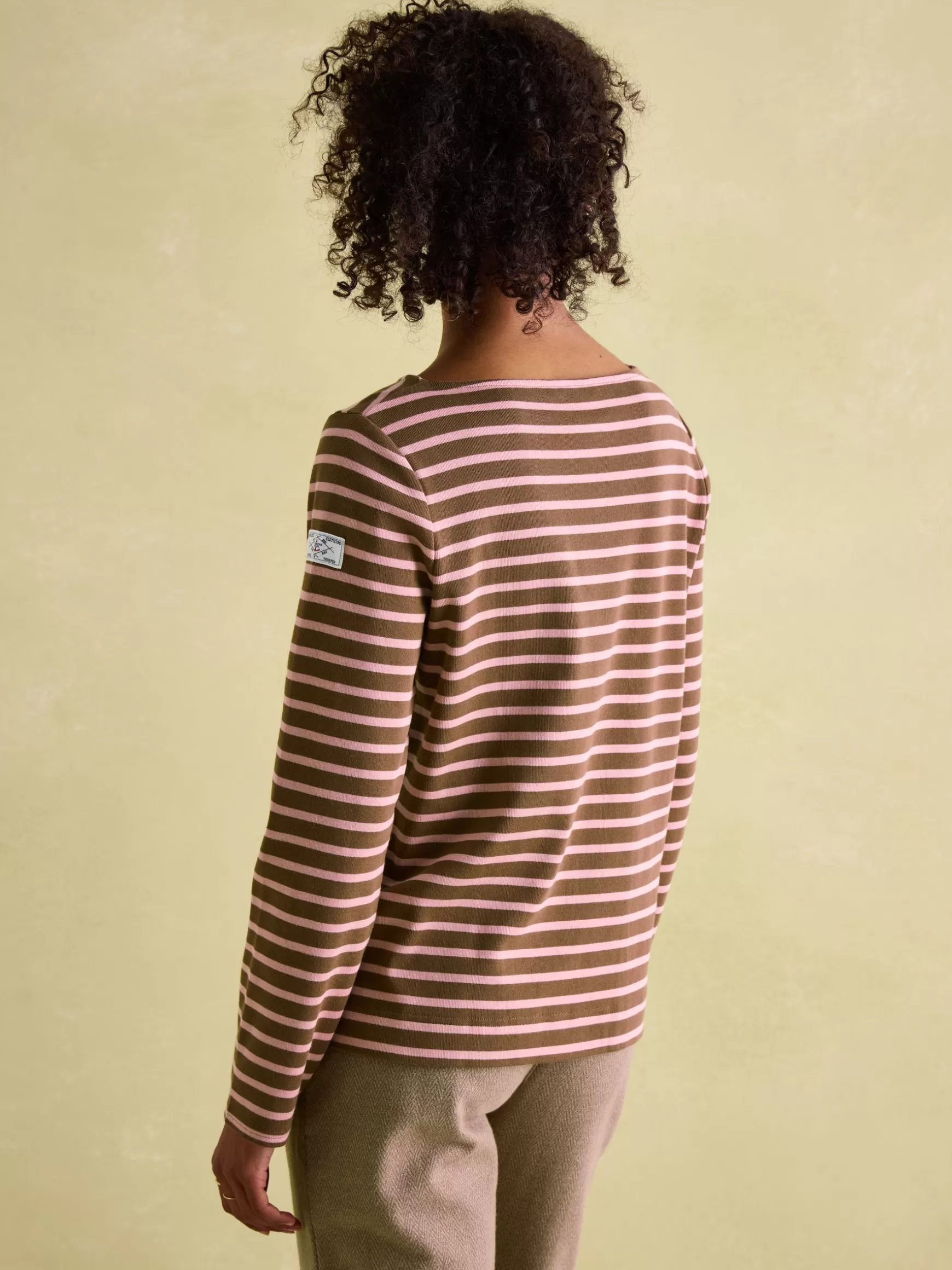 New Harbour Chocolate Brown pink Boat Neck Breton Top^Joules Hot