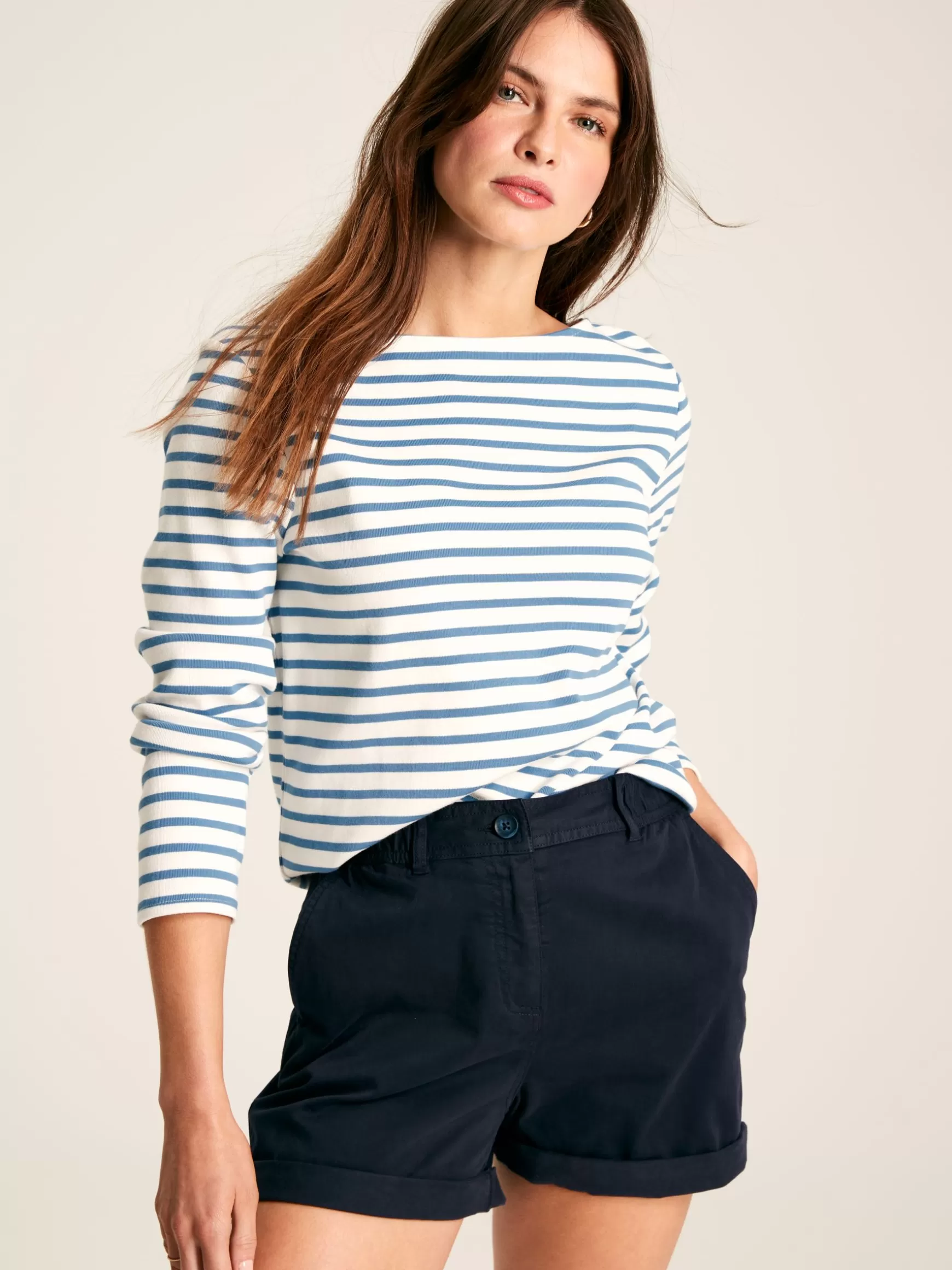 New Harbour Cream & Blue Striped Boat Neck Breton Top^Joules Discount