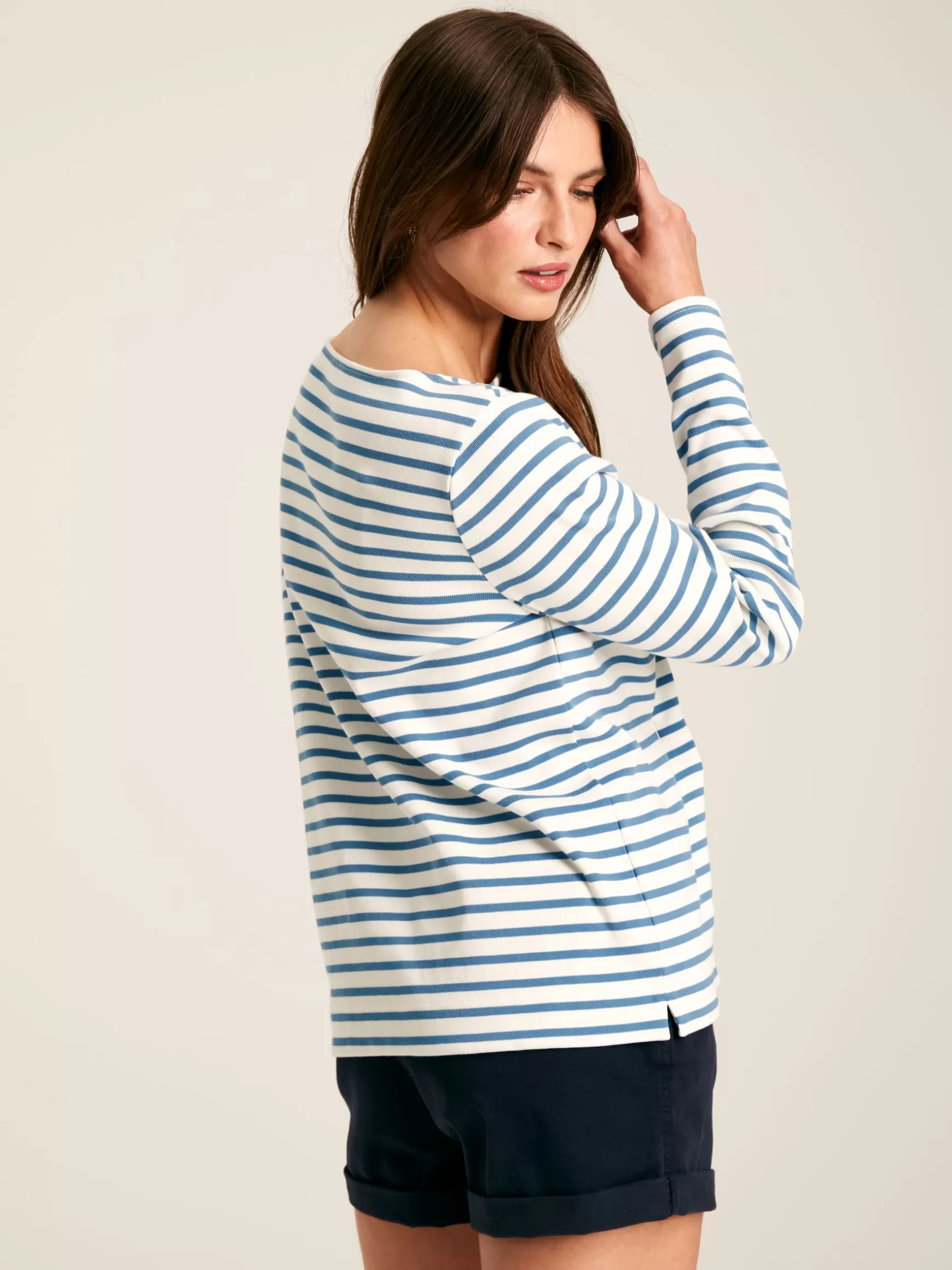 New Harbour Cream & Blue Striped Boat Neck Breton Top^Joules Discount