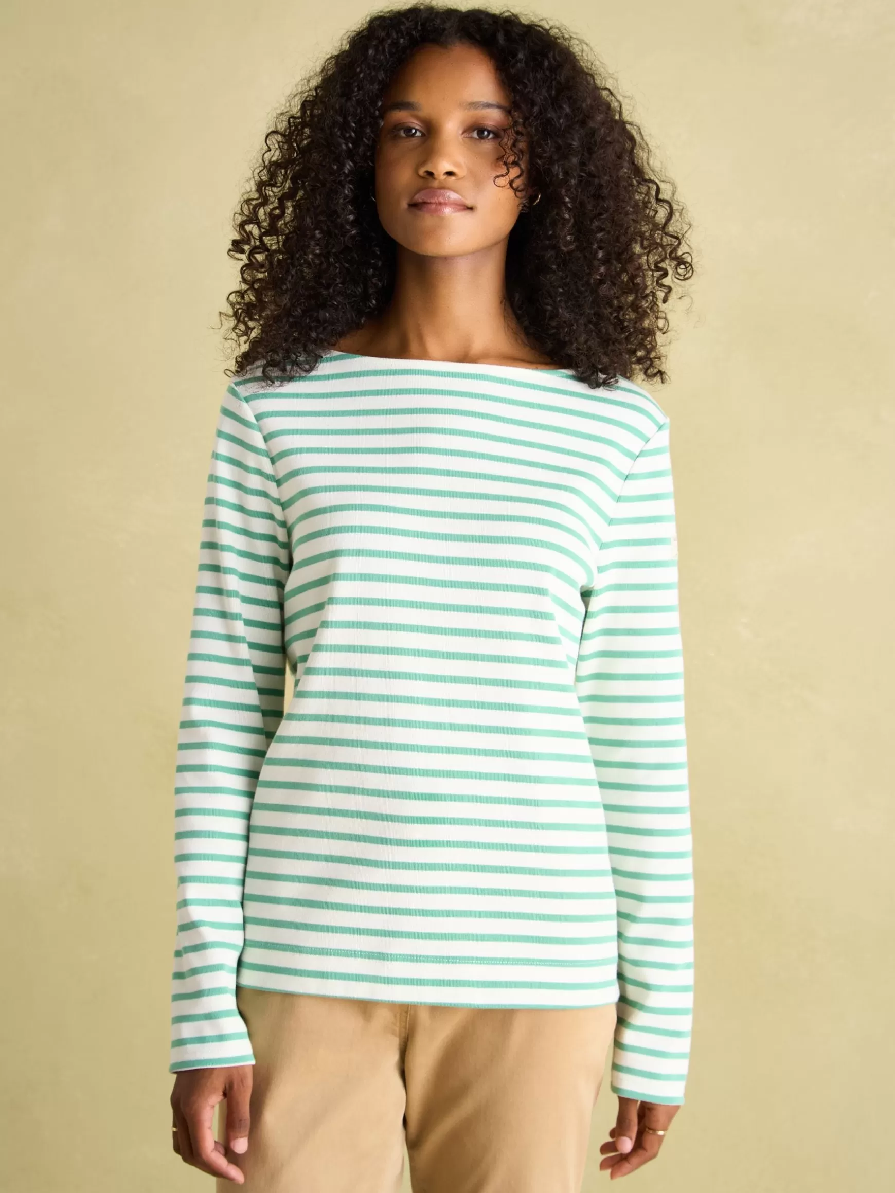 New Harbour Cream & Green Striped Boat Neck Breton Top^Joules Cheap