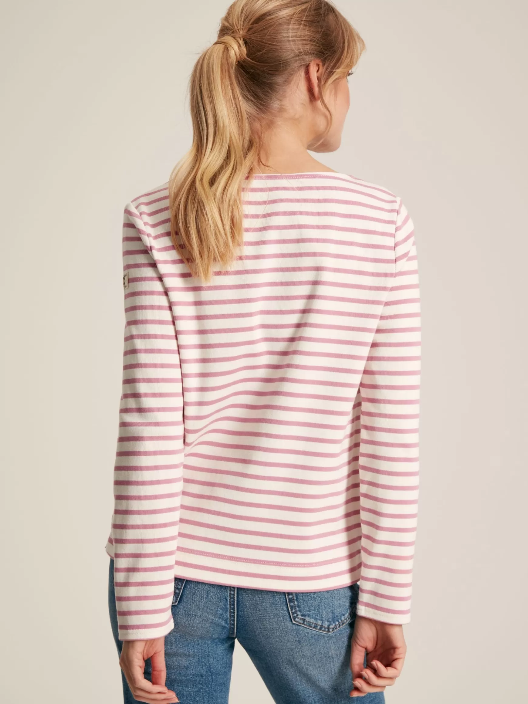 New Harbour Cream & Pink Striped Boat Neck Breton Top^Joules New
