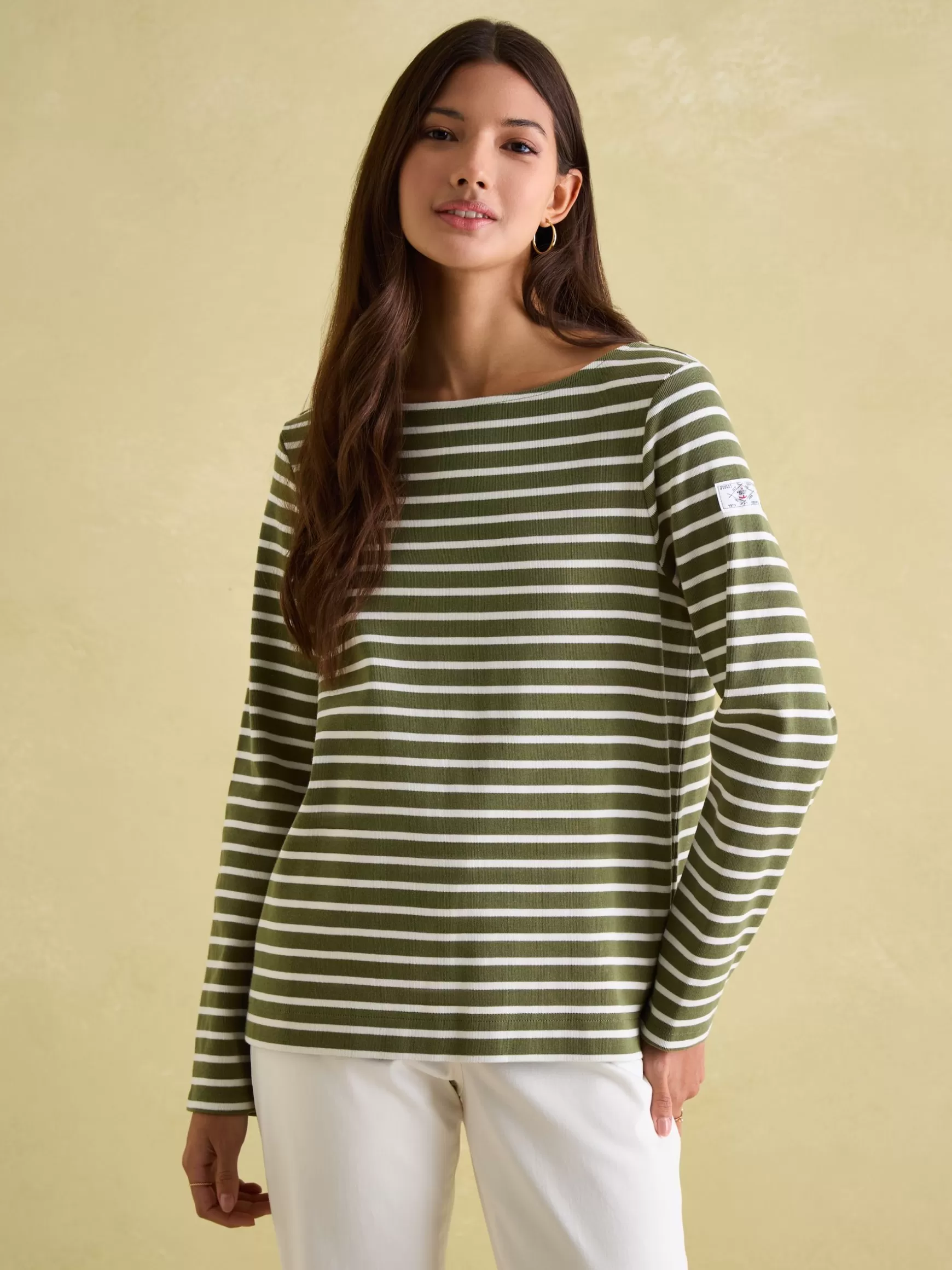New Harbour Green stripe Boat Neck Breton Top^Joules New