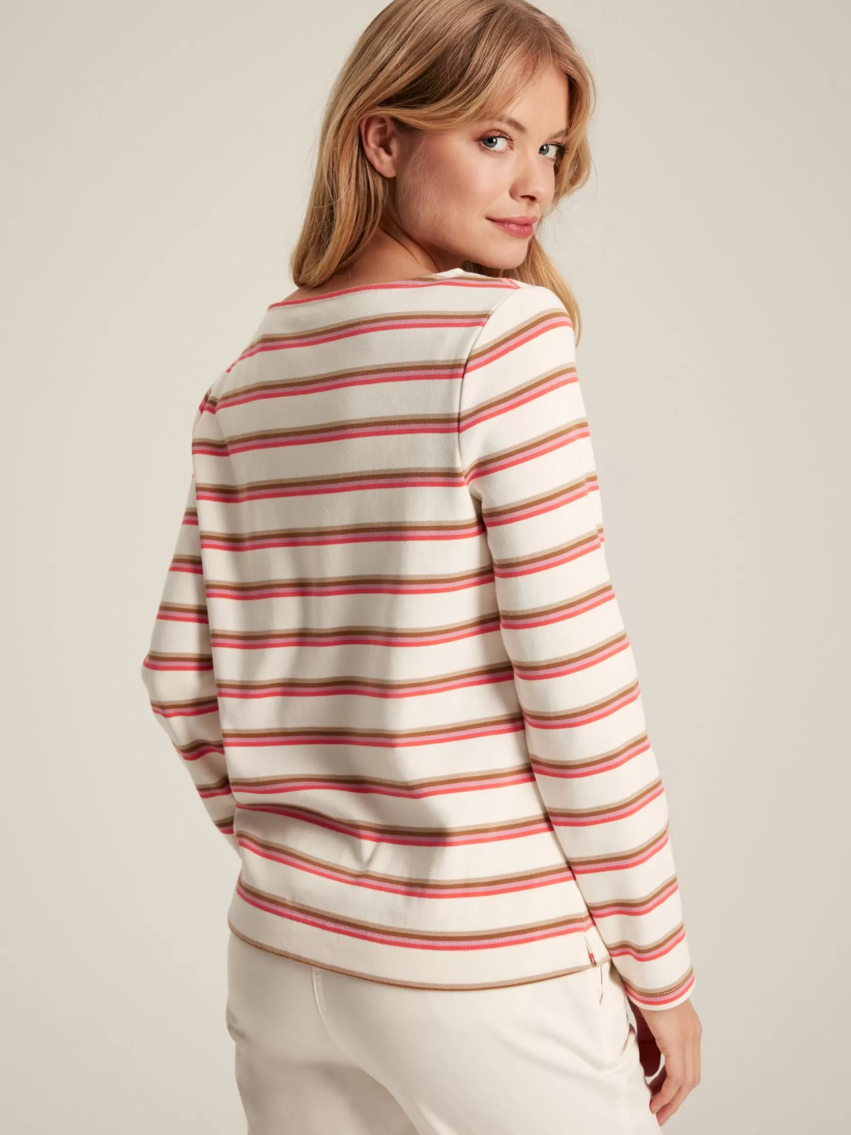 New Harbour Pink & Tan Striped Boat Neck Breton Top^Joules Online