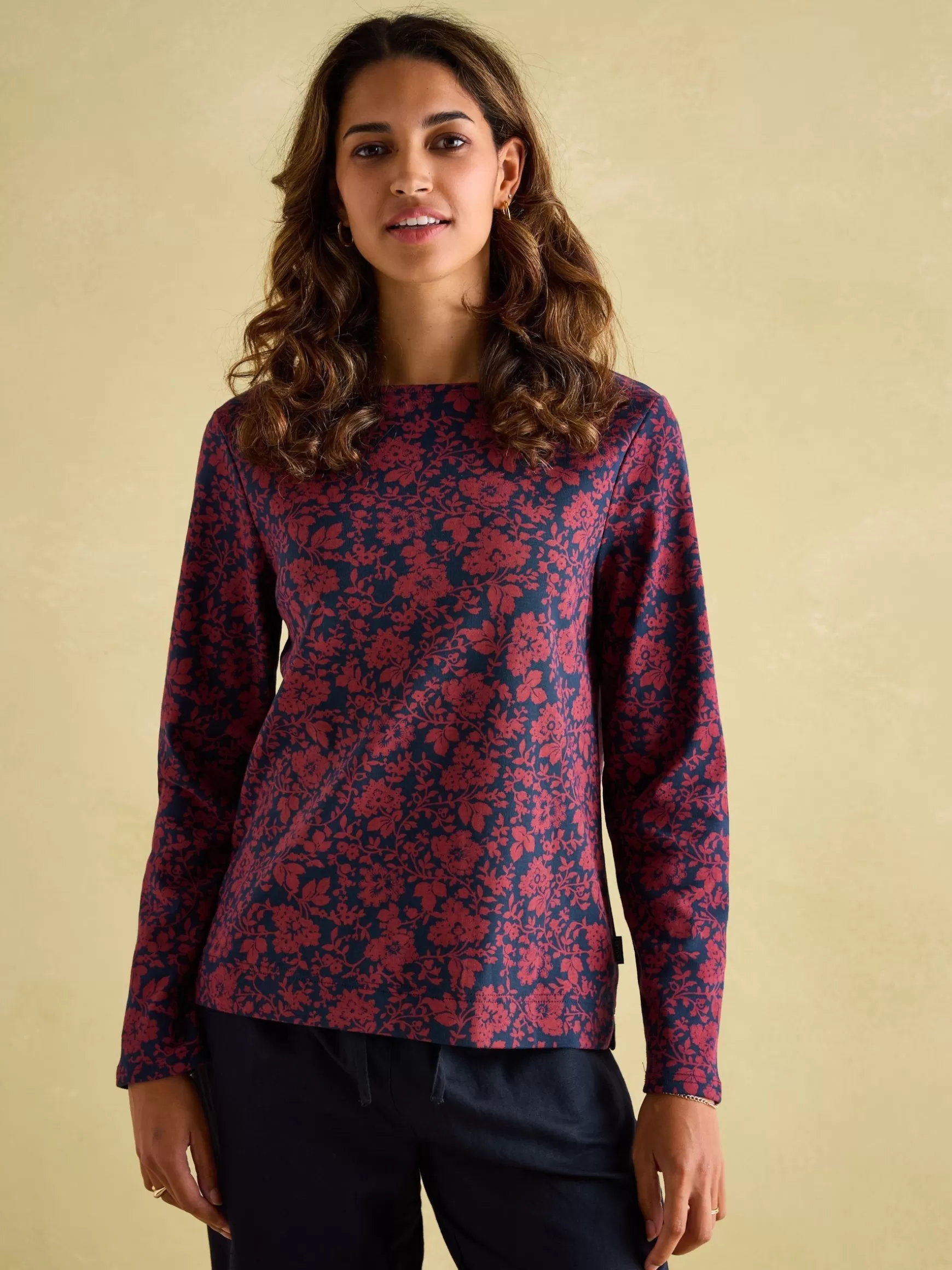 New Harbour Red Floral Boat Neck Breton Top^Joules Hot
