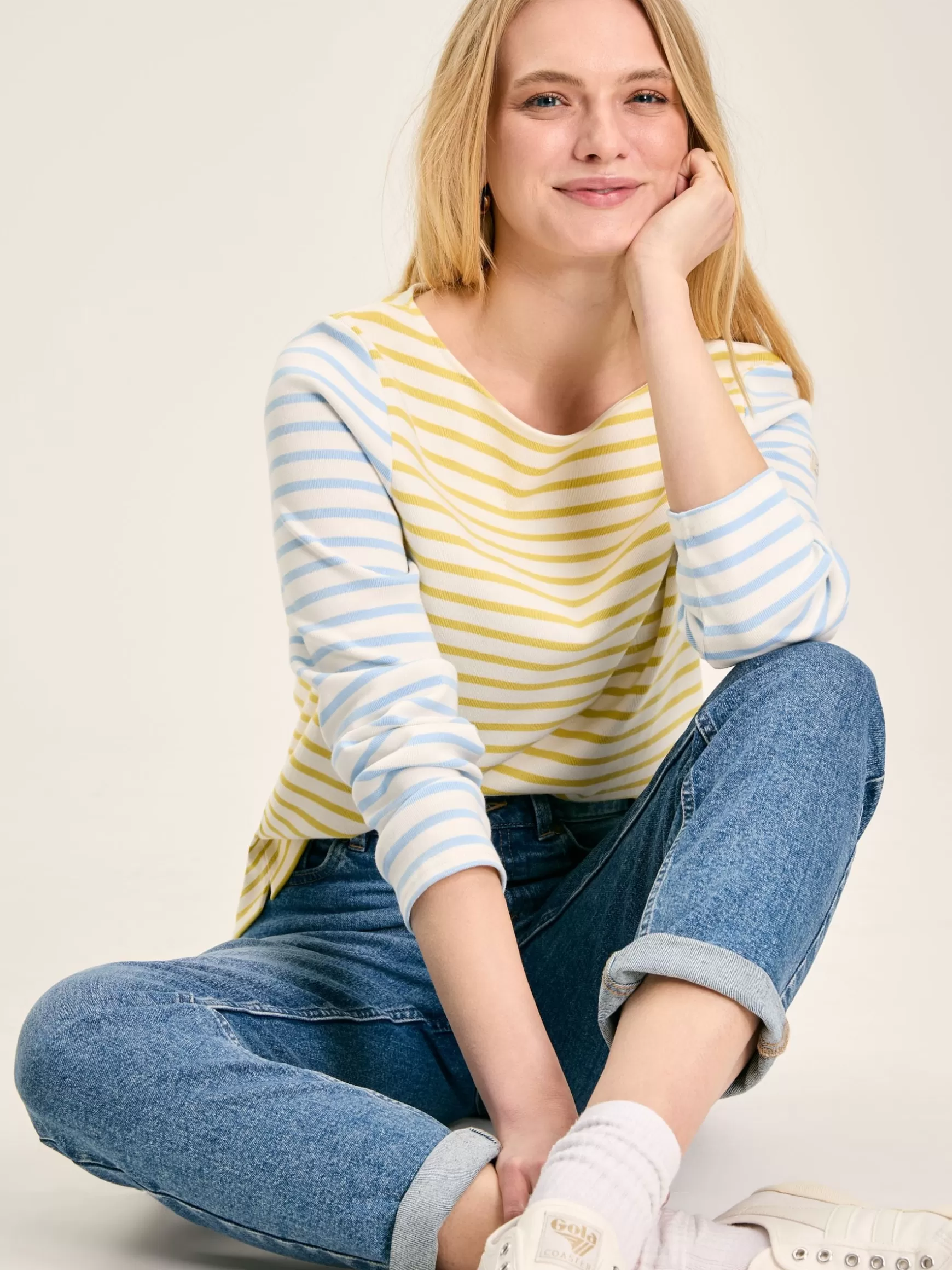 New Harbour Yellow & Blue Striped Boat Neck Breton Top^Joules Best
