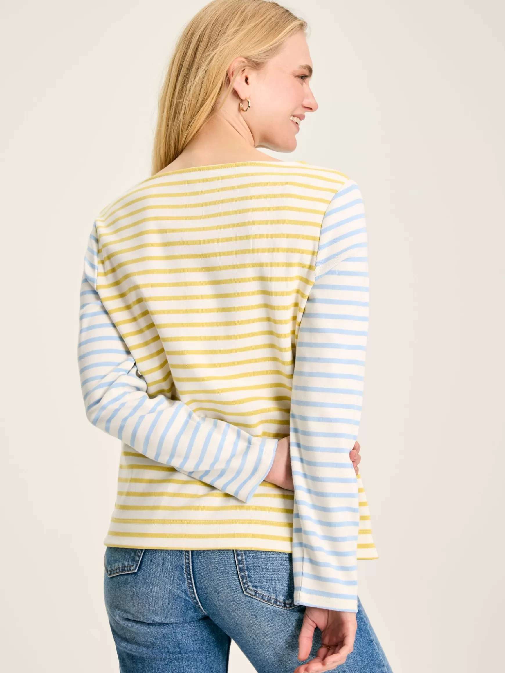 New Harbour Yellow & Blue Striped Boat Neck Breton Top^Joules Best