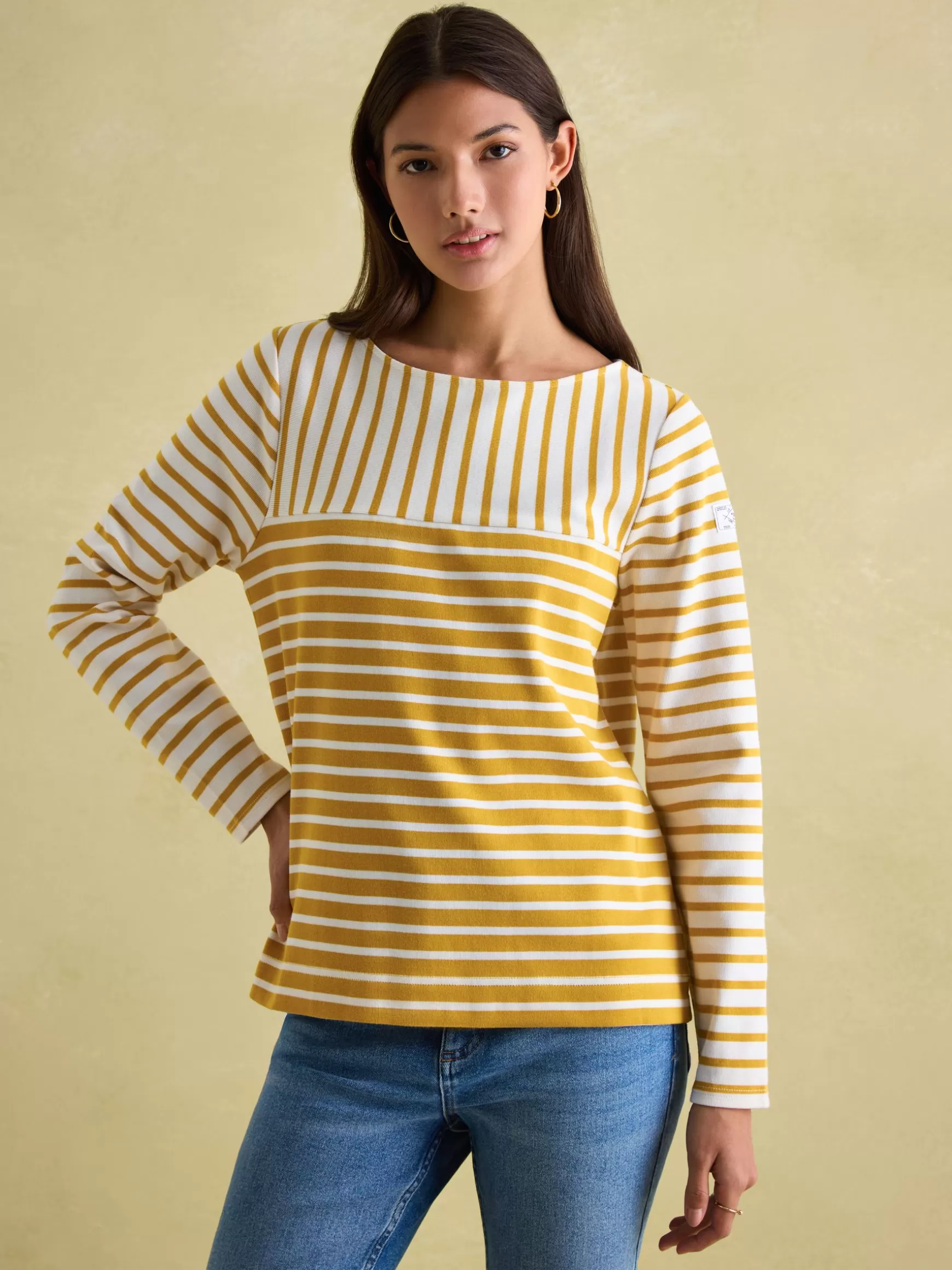 New Harbour Yellow/ Cream Boat Neck Breton Top^Joules Discount