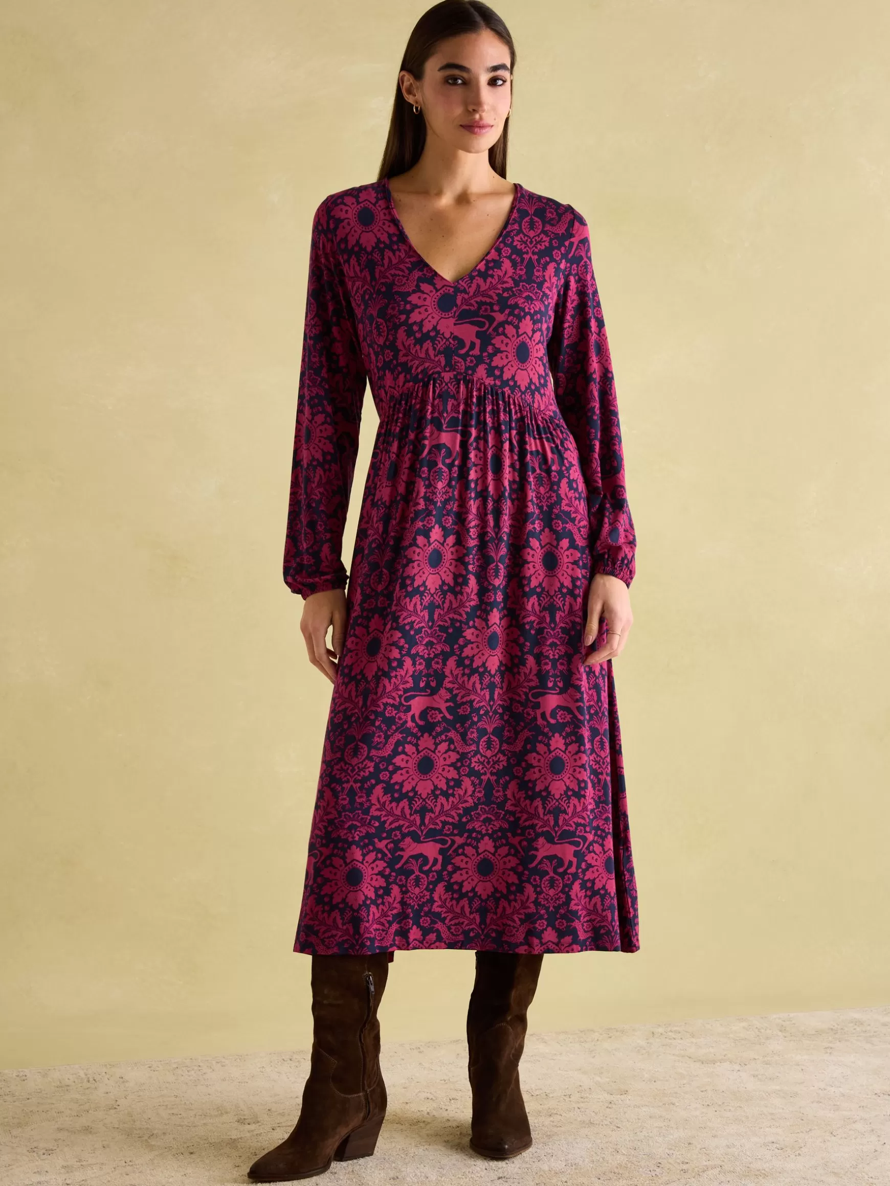 Nia Red & Navy Long Sleeve Midaxi Dress^Joules Online