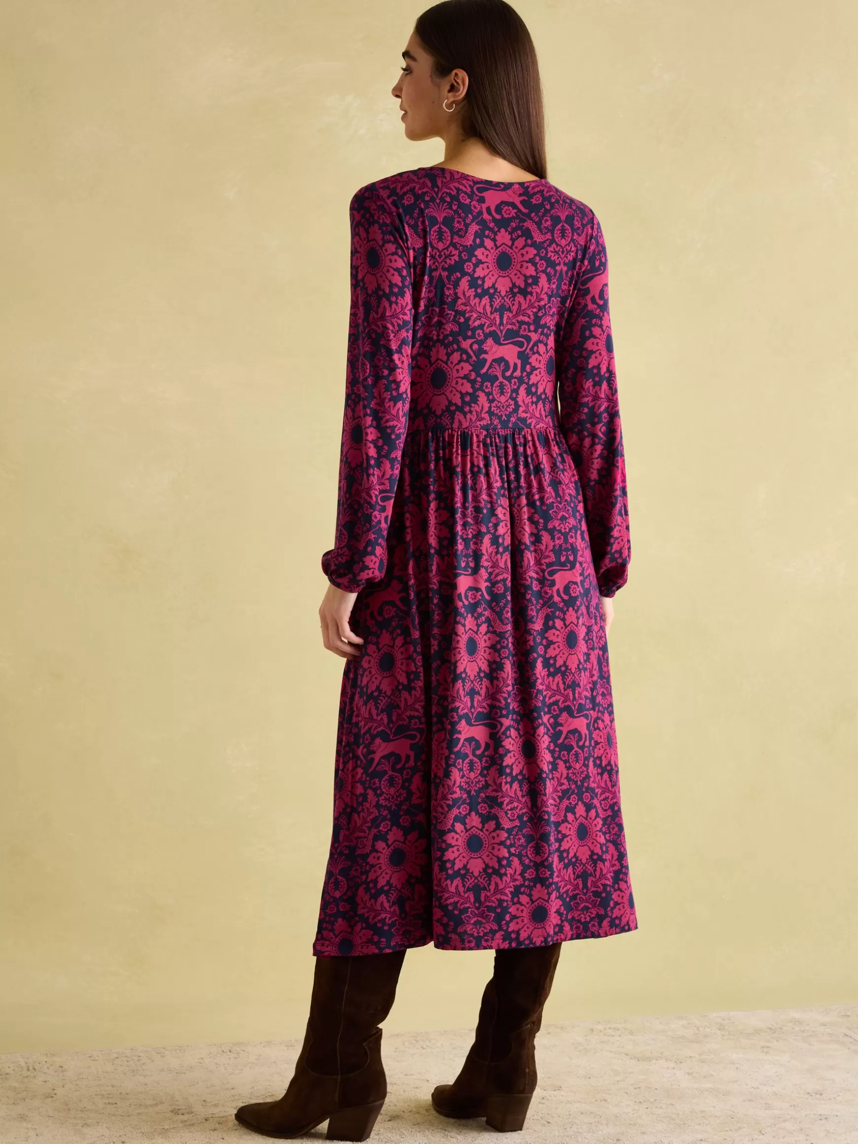 Nia Red & Navy Long Sleeve Midaxi Dress^Joules Online