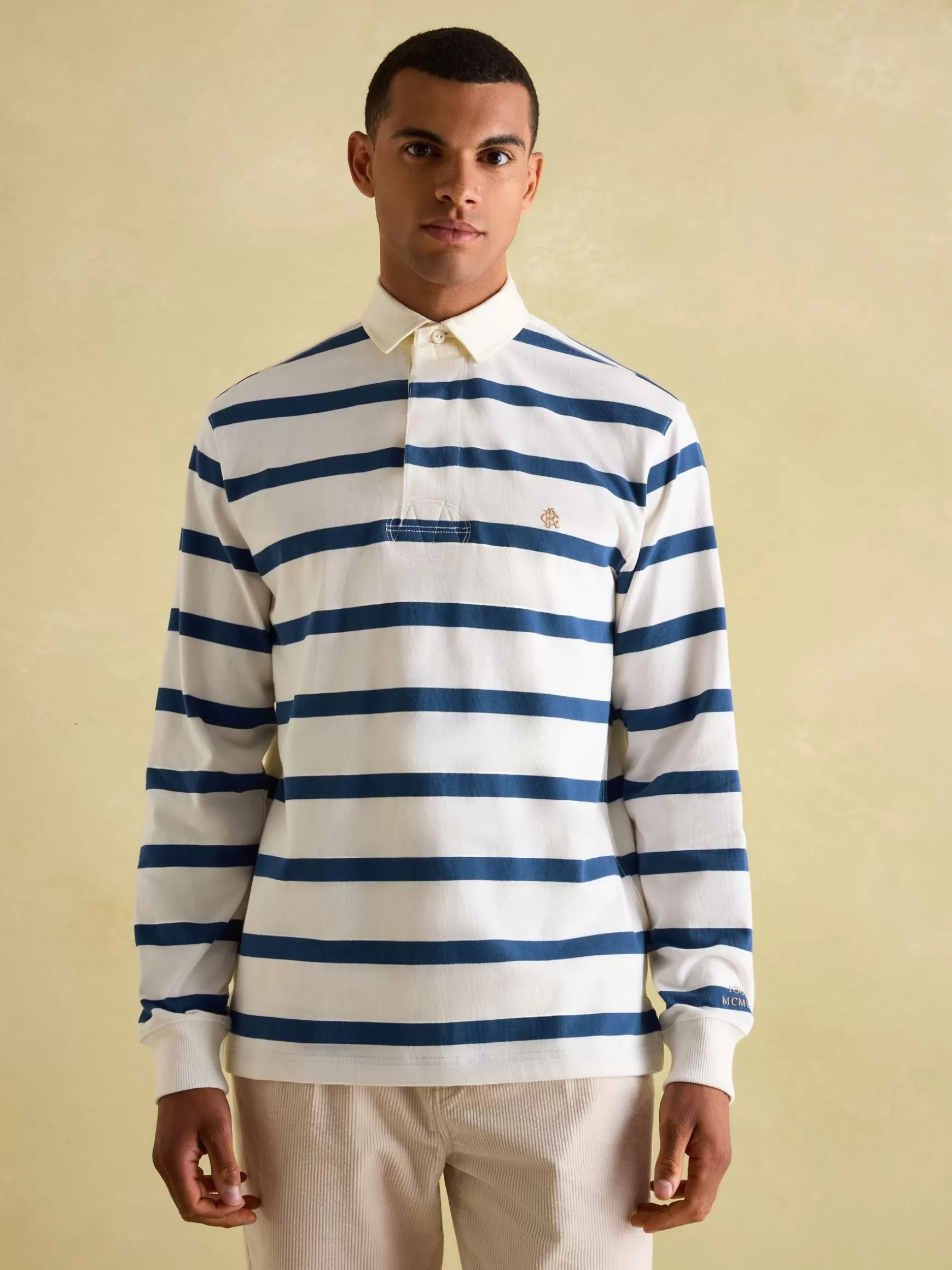 Onside Cream & Blue Striped Rugby Shirt^Joules Fashion