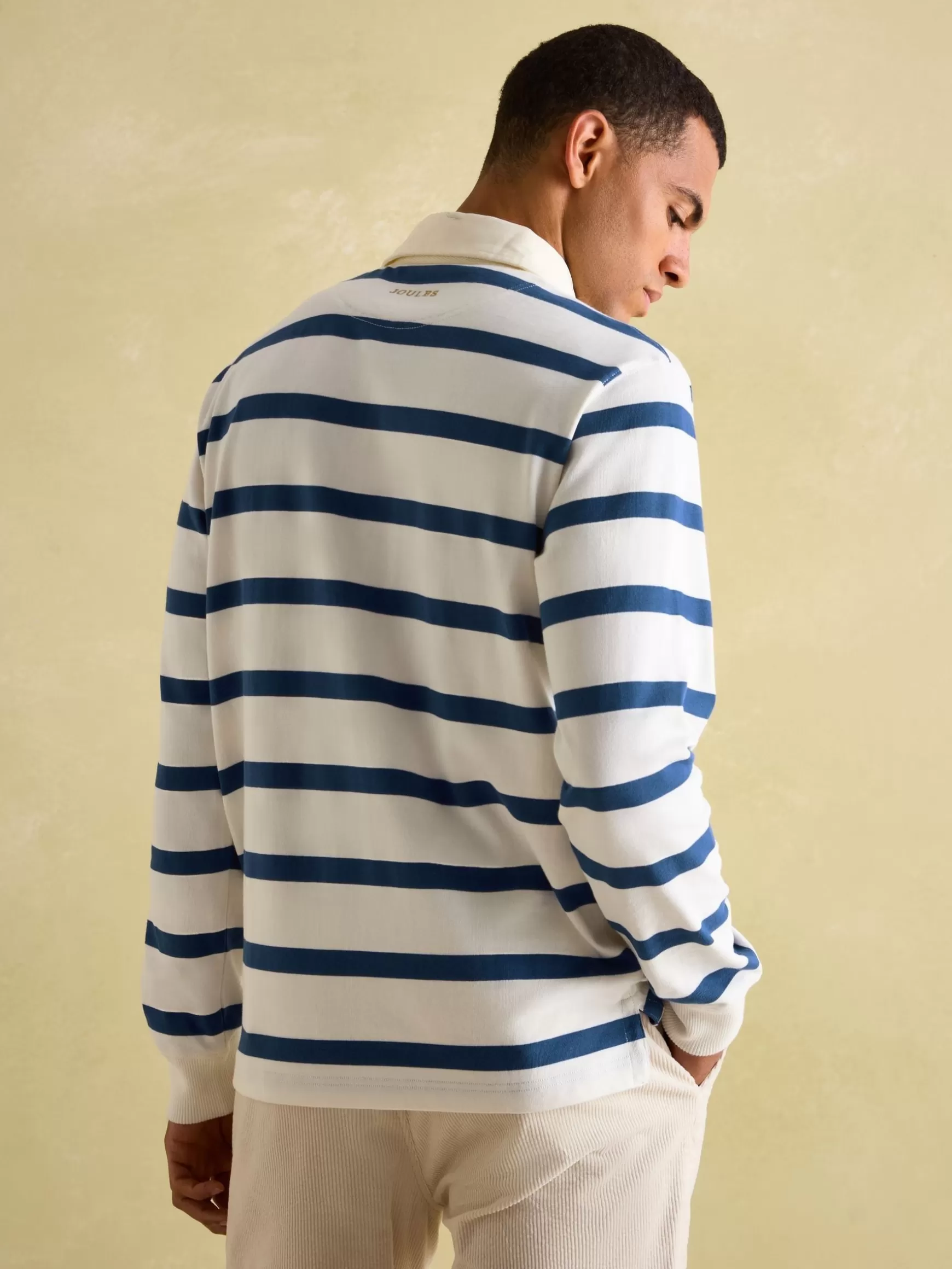 Onside Cream & Blue Striped Rugby Shirt^Joules Fashion