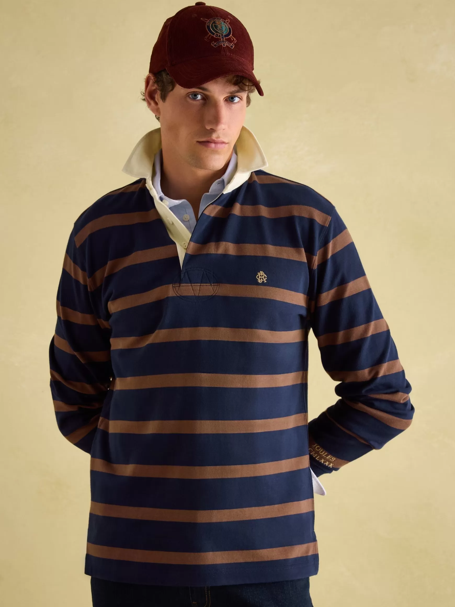 Onside Navy & Brown Striped Rugby Shirt^Joules Best