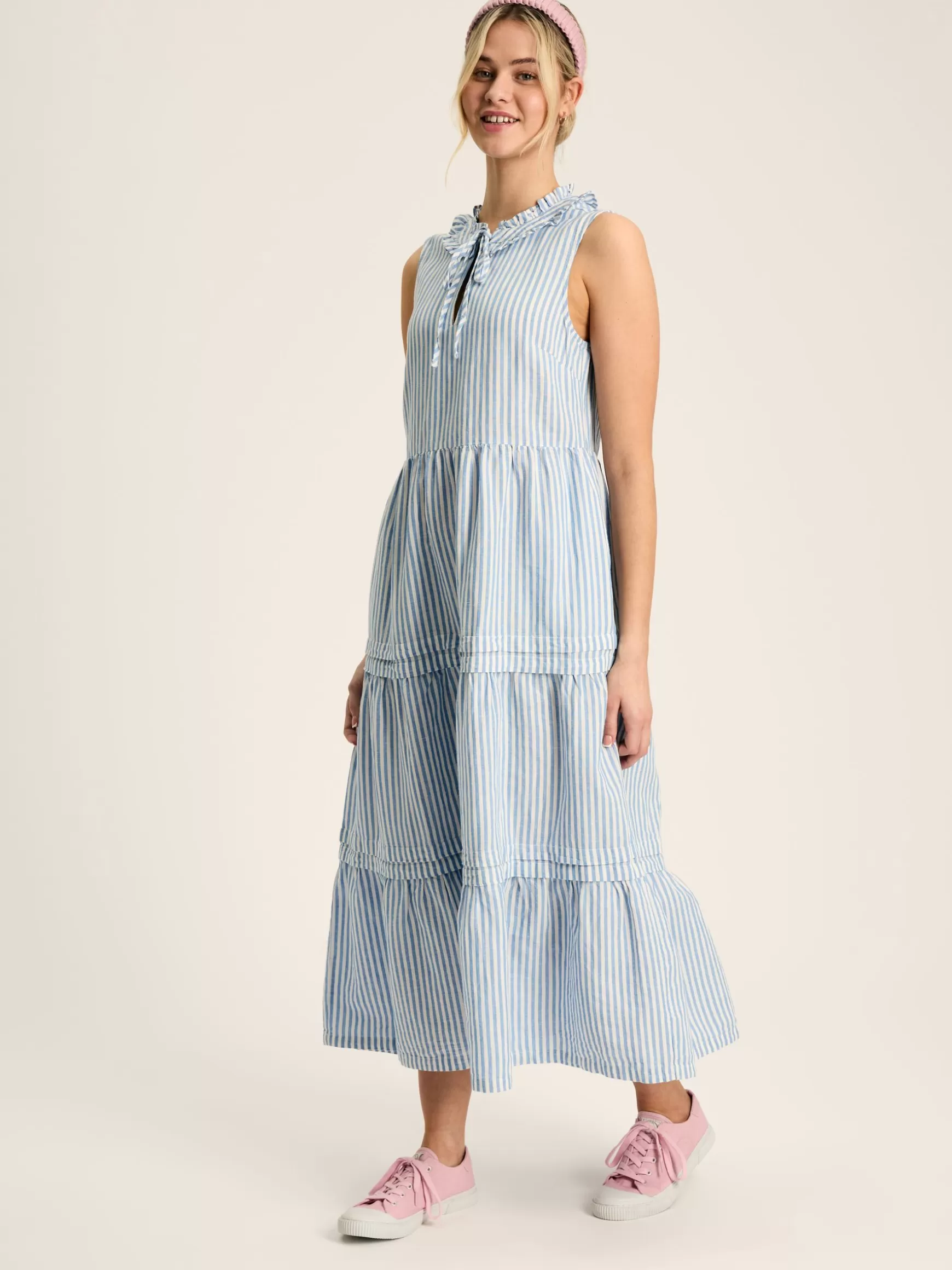 Ophelia Blue & White Sleeveless Tiered Dress^Joules Discount