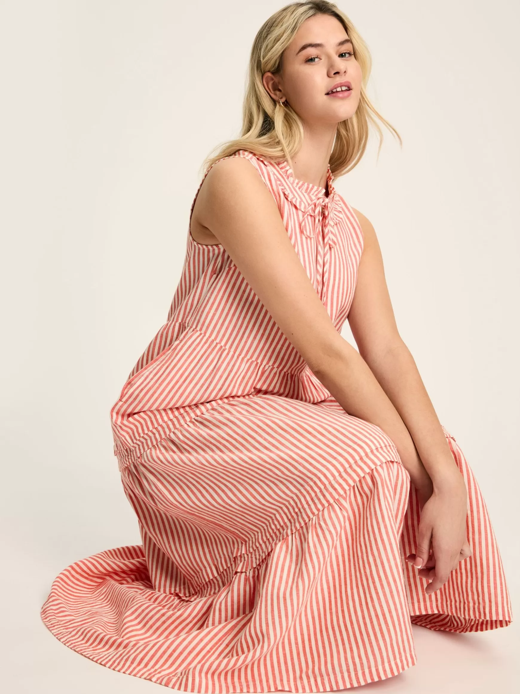 Ophelia Red & White Sleeveless Tiered Dress^Joules Best