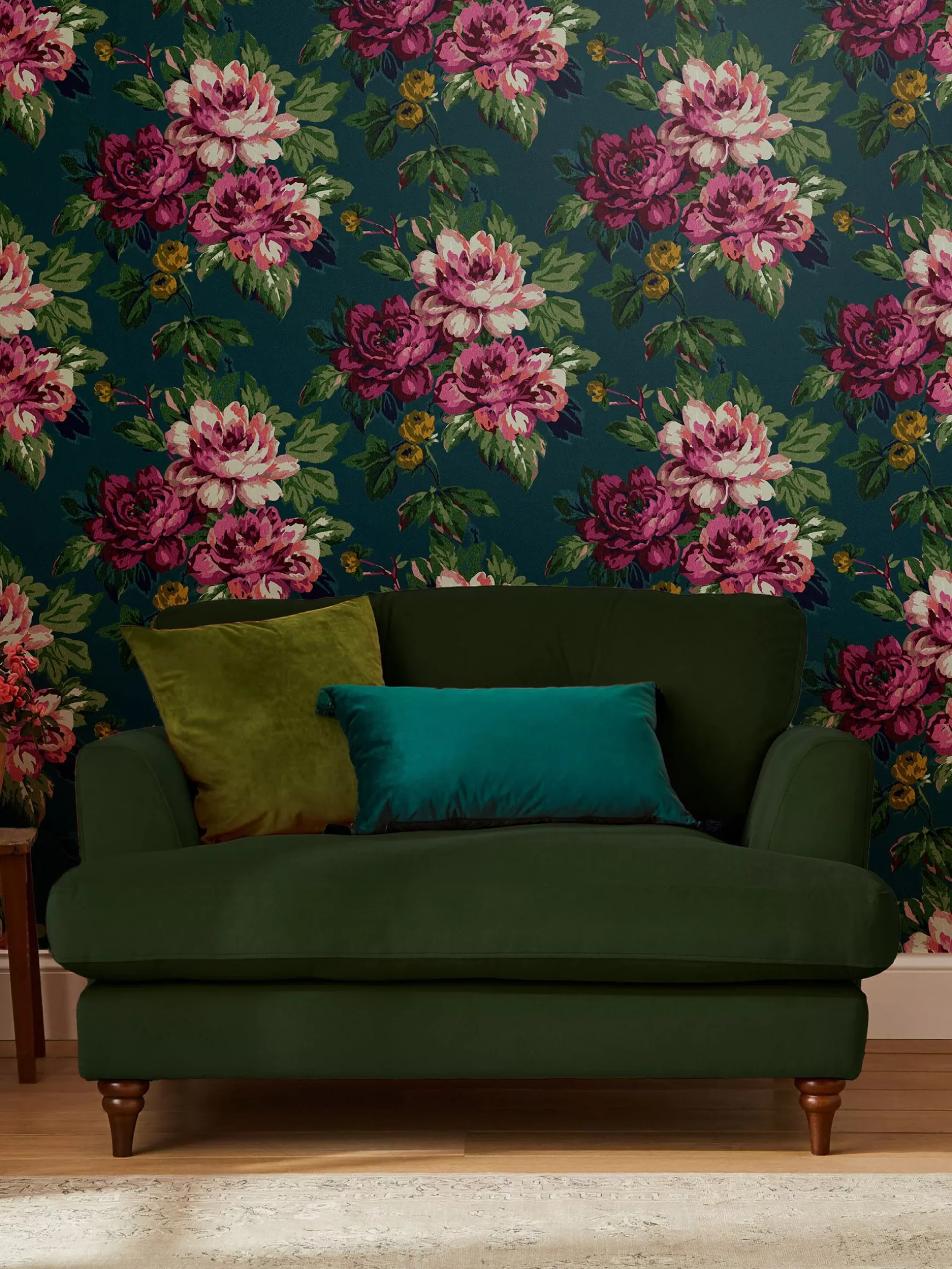 Peacock Blue Invite Floral 10M Wallpaper^Joules Store