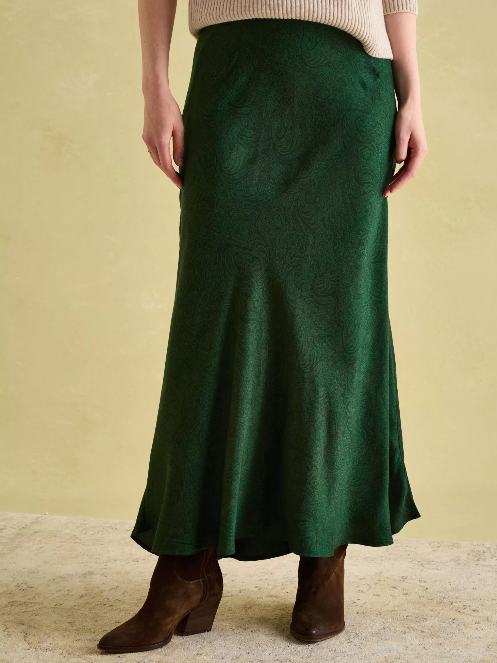 Penelope Green Paisley Satin Midi Skirt^Joules Cheap