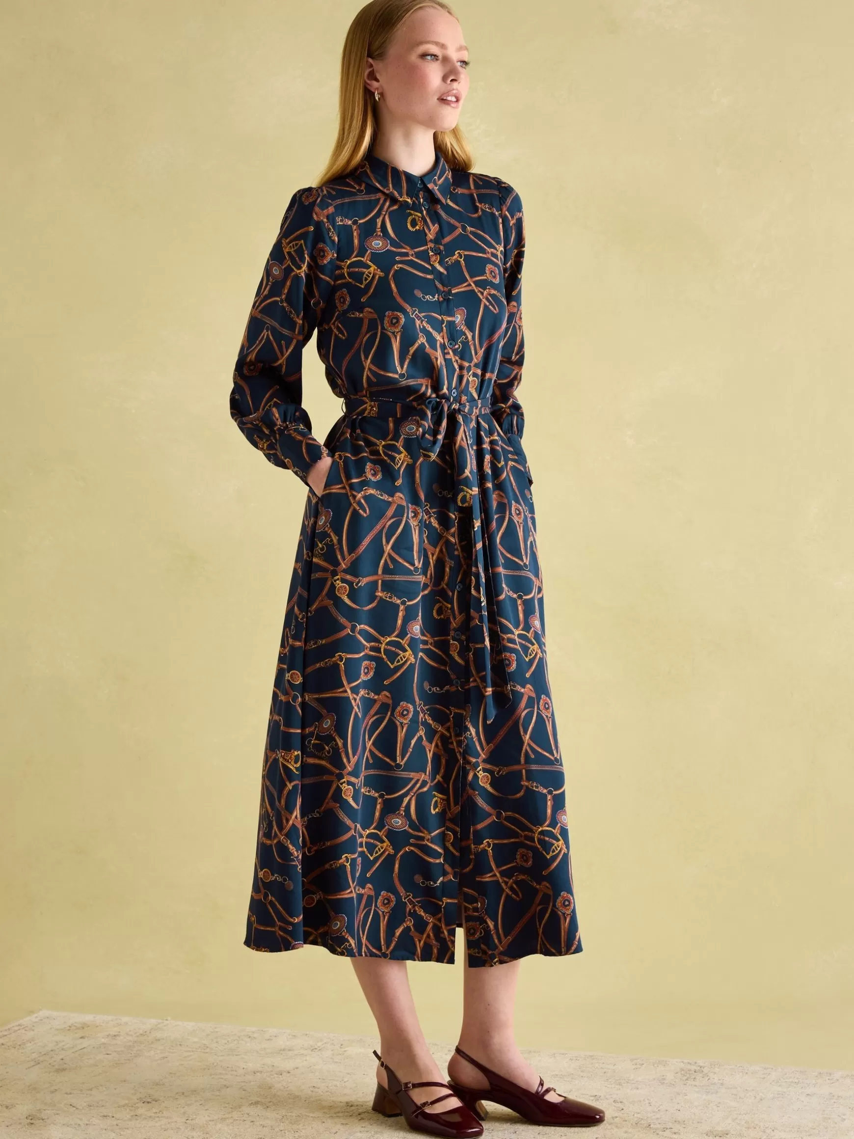 Penelope Navy Bridle Print Satin Shirt Dress^Joules Outlet