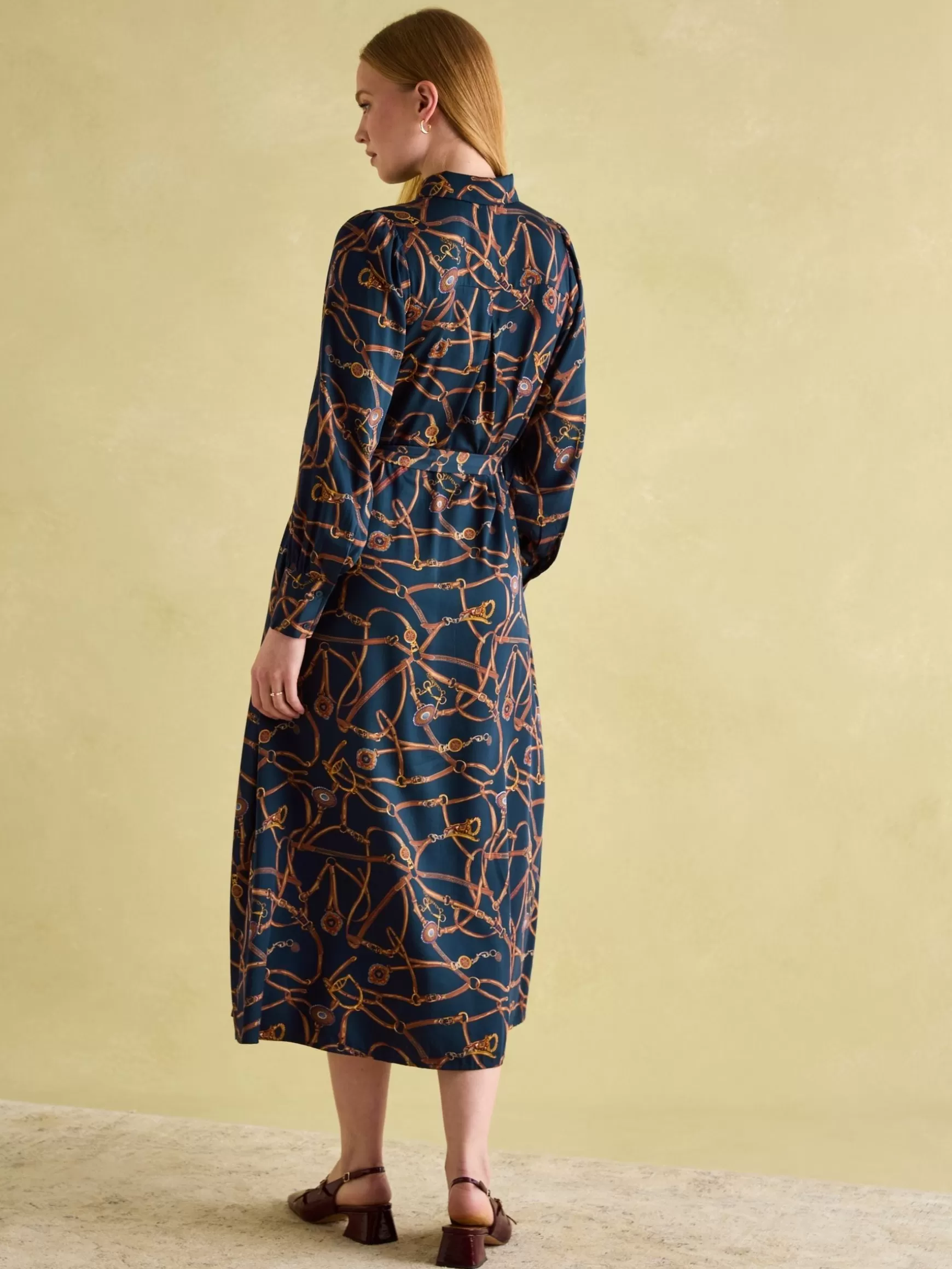 Penelope Navy Bridle Print Satin Shirt Dress^Joules Outlet