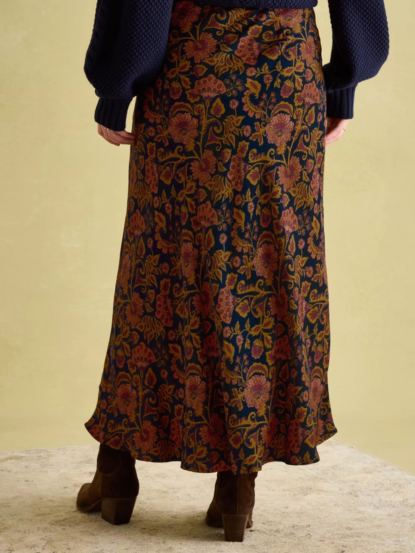 Penelope Navy Floral Satin Midi Skirt^Joules Discount