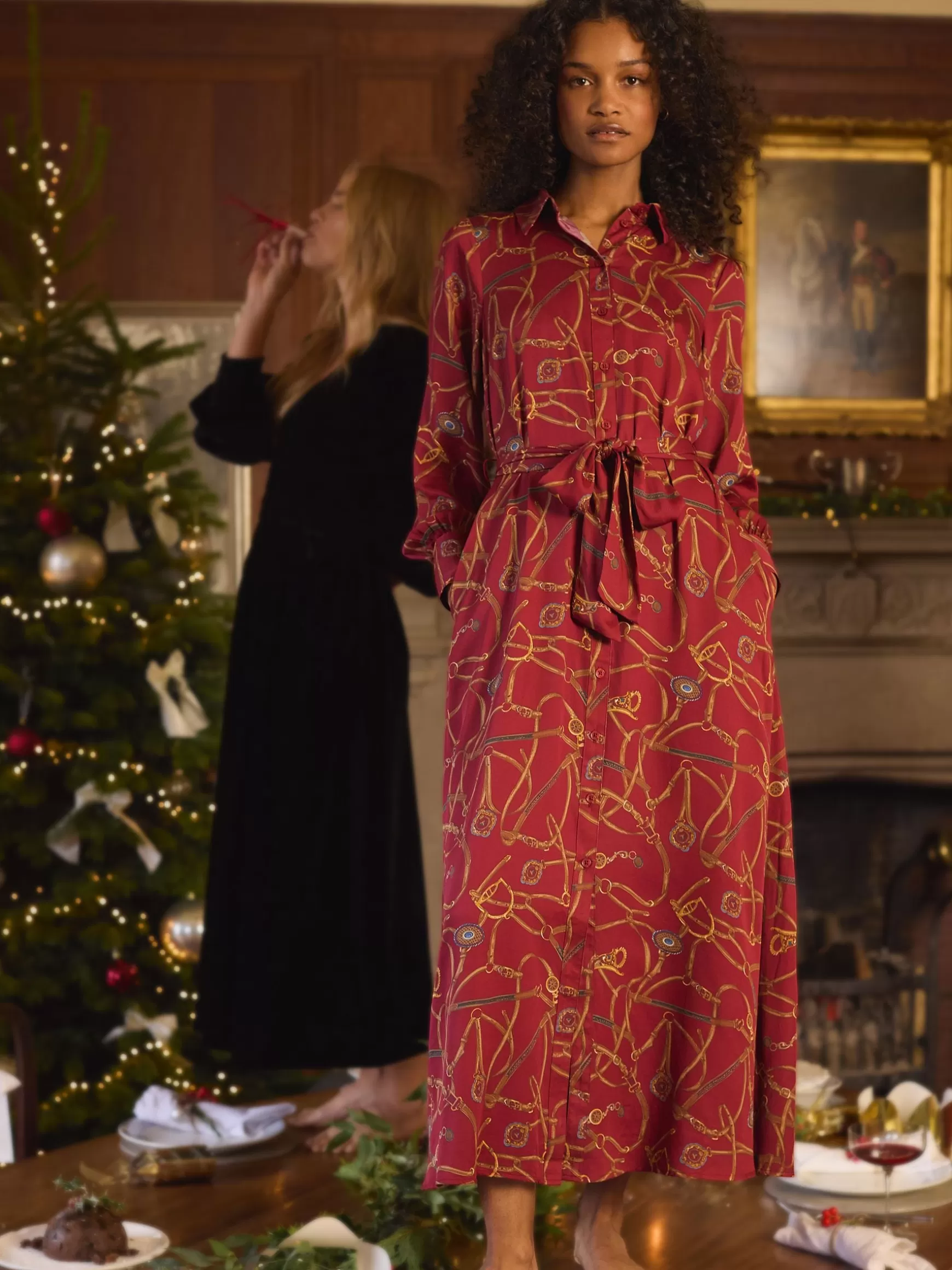 Penelope Red Bridle Print Satin Shirt Dress^Joules Best Sale