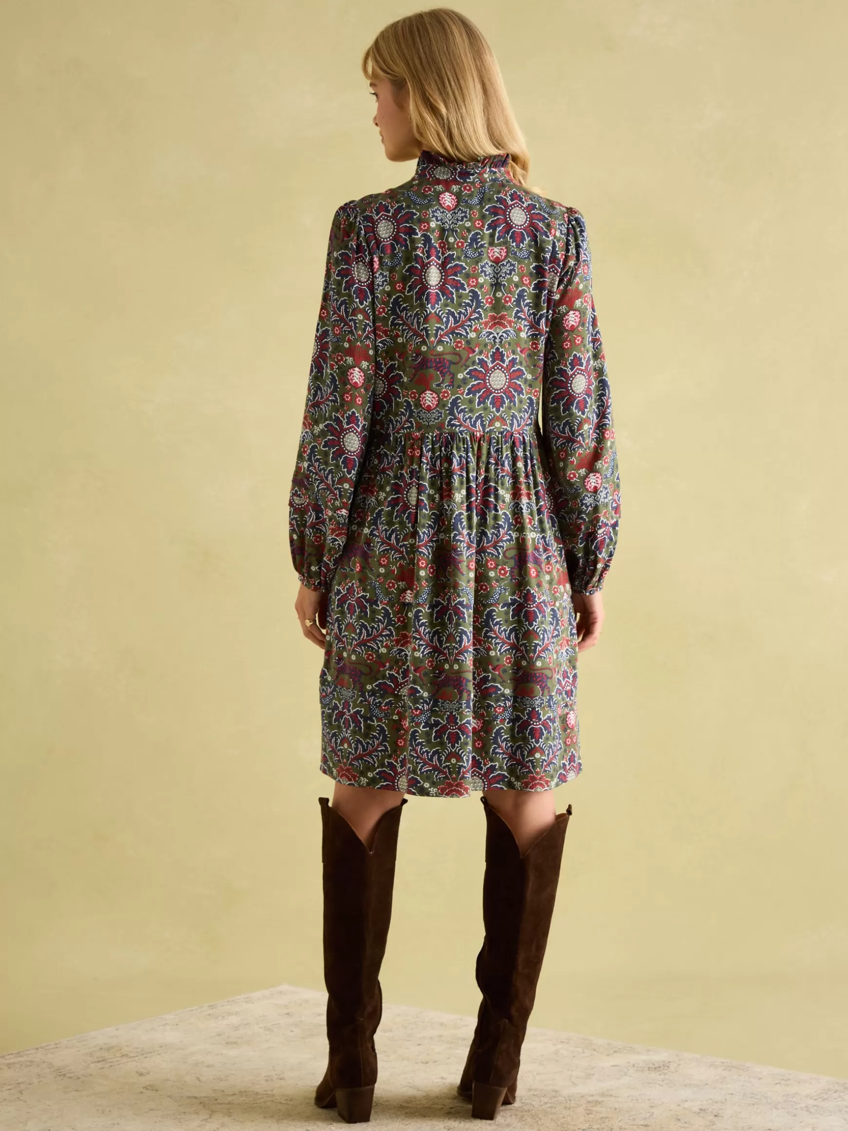 Petunia Khaki Green Frill Neck Dress^Joules New
