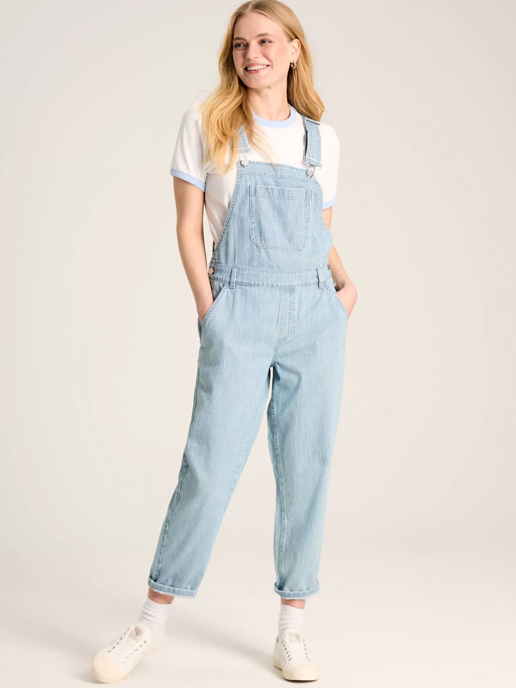 Railroad Blue & White Pinstripe Denim Dungarees^Joules Hot