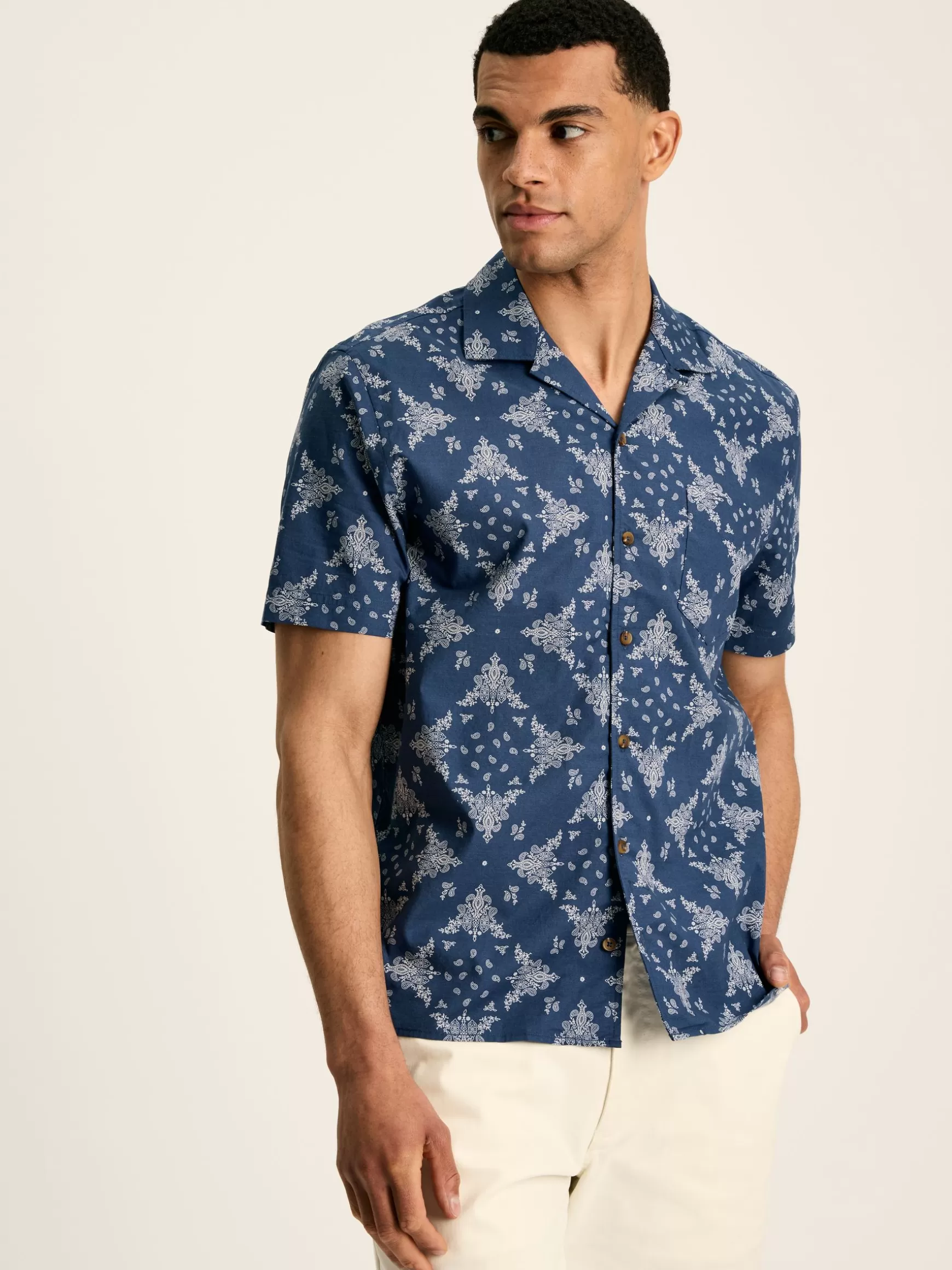 Revere Navy Blue Paisley Printed Short Sleeve Shirt^Joules Hot