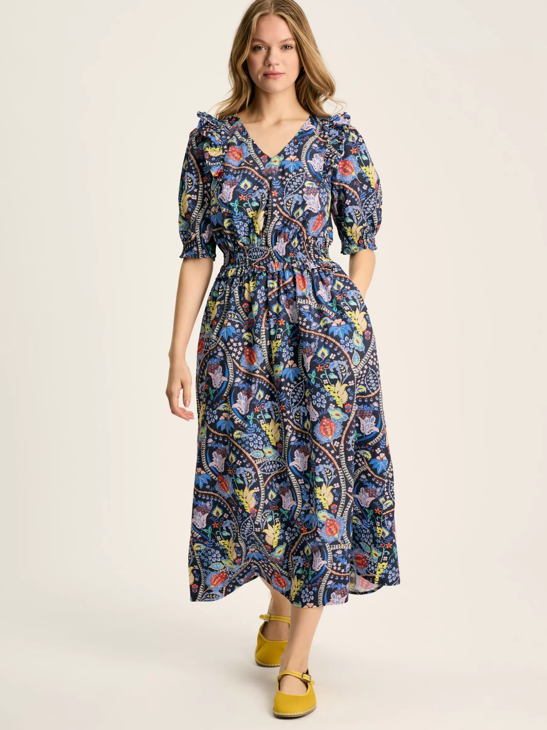 Rosalie V-Neck Frill Dress^Joules Fashion