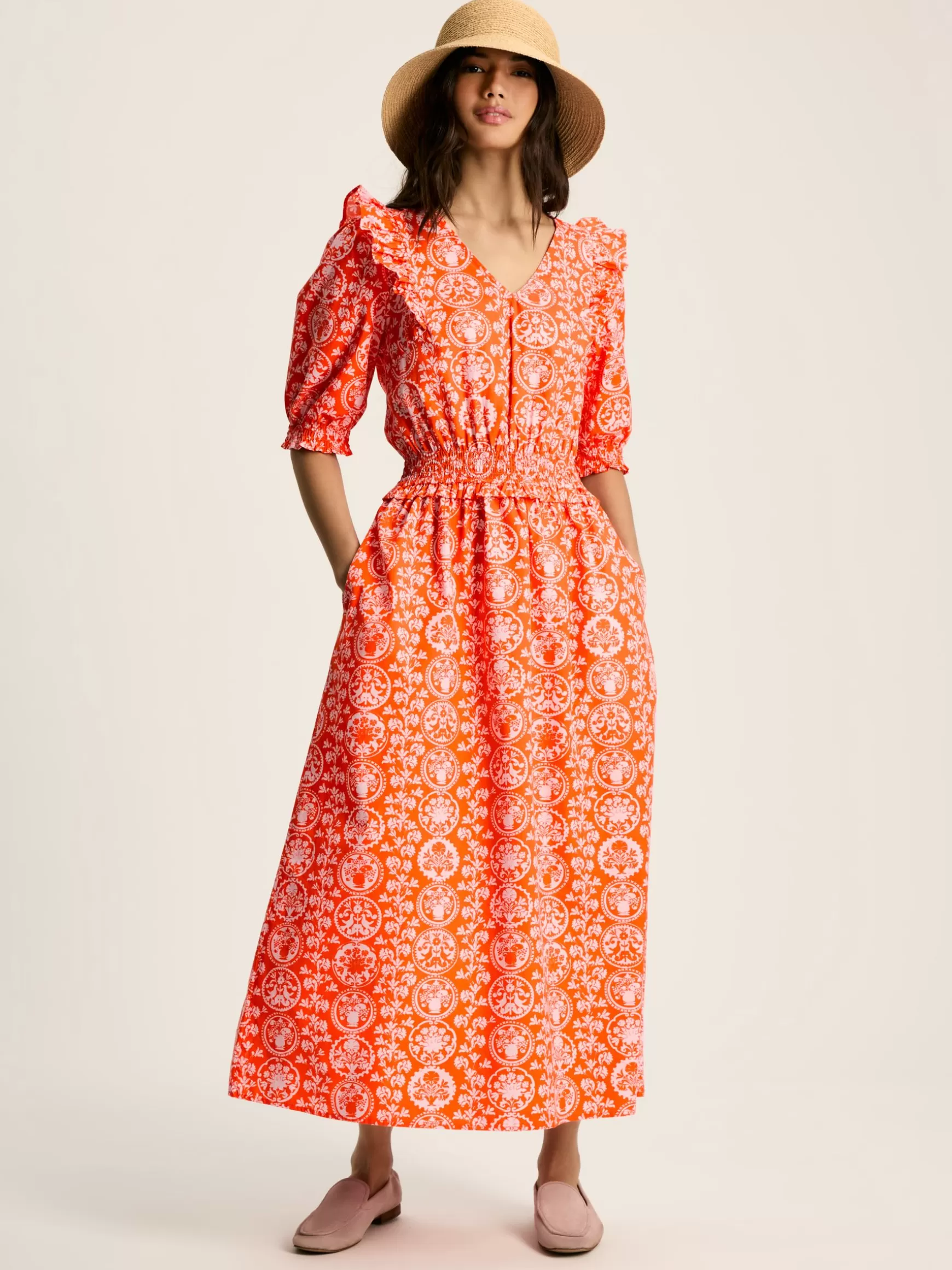 Rosalie V-Neck Frill Dress^Joules Outlet
