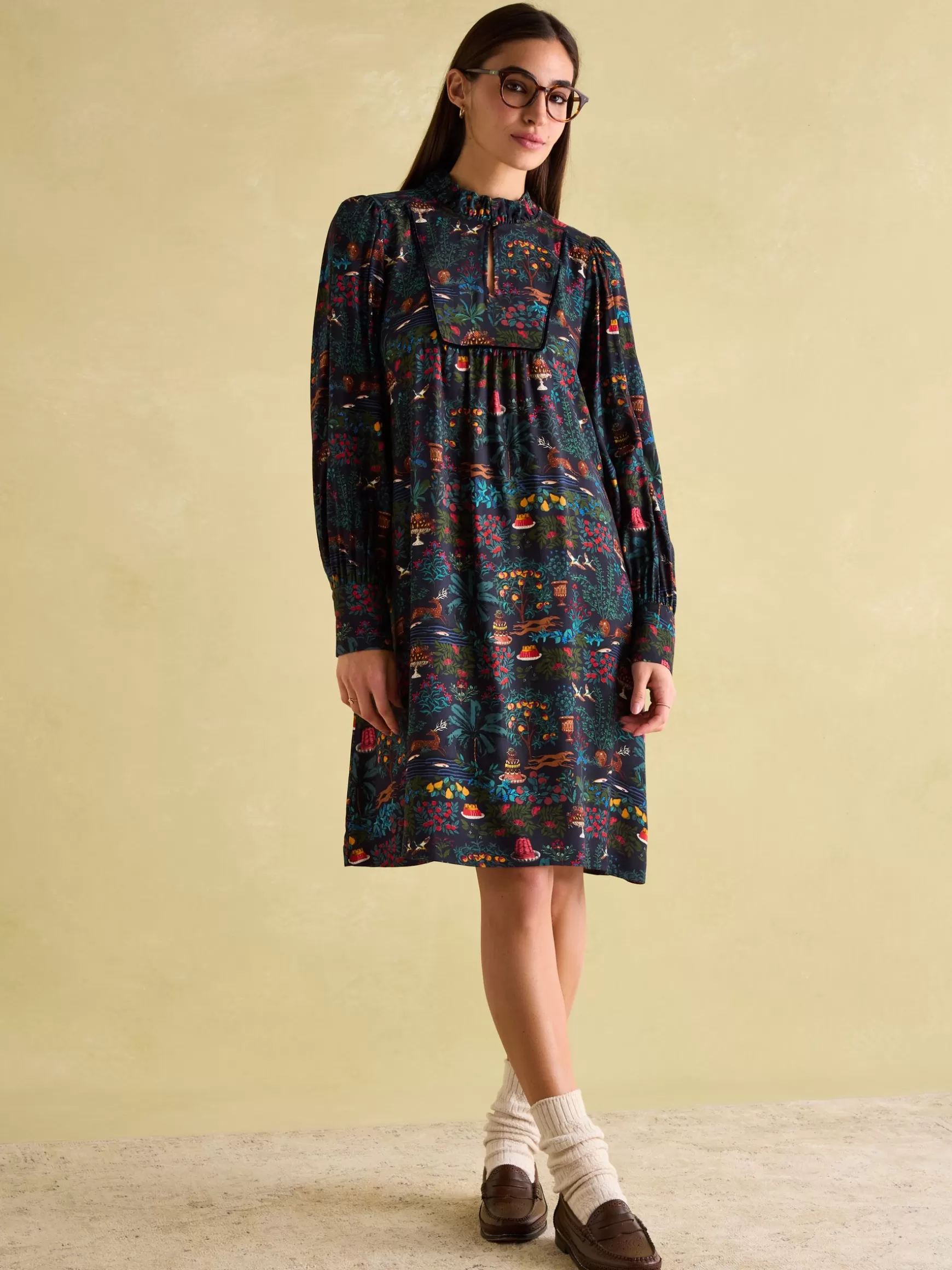 Rosette Printed Dress with Pie Crust Neck^Joules Fashion