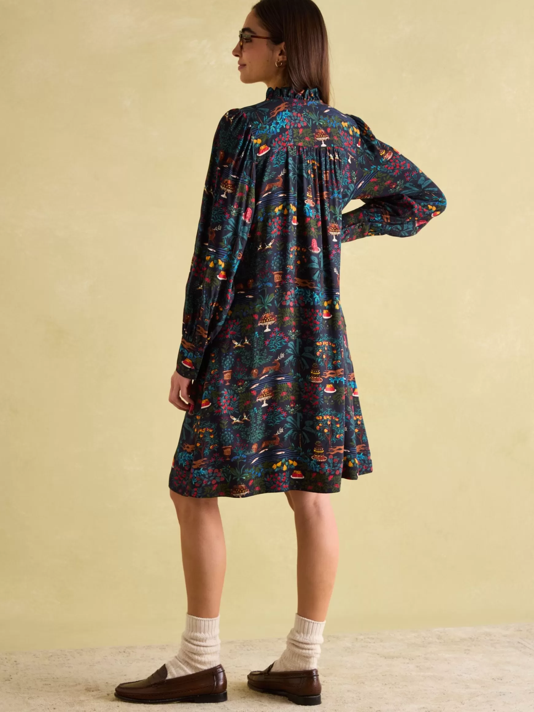 Rosette Printed Dress with Pie Crust Neck^Joules Fashion