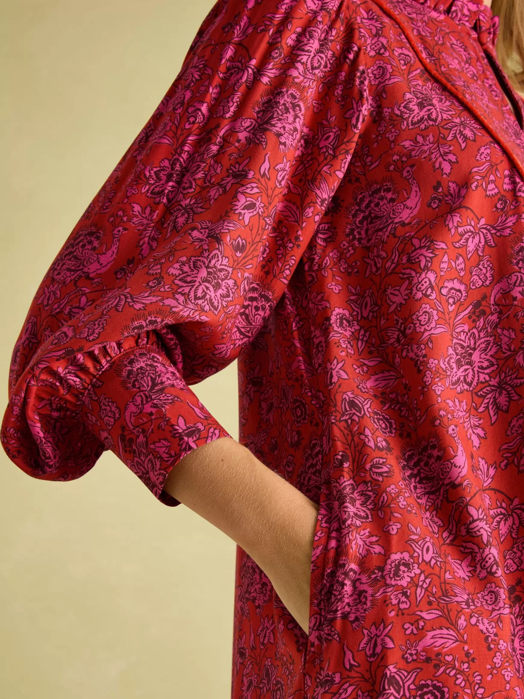 Rosette Red Floral Printed Dress with Pie Crust Neck^Joules Online