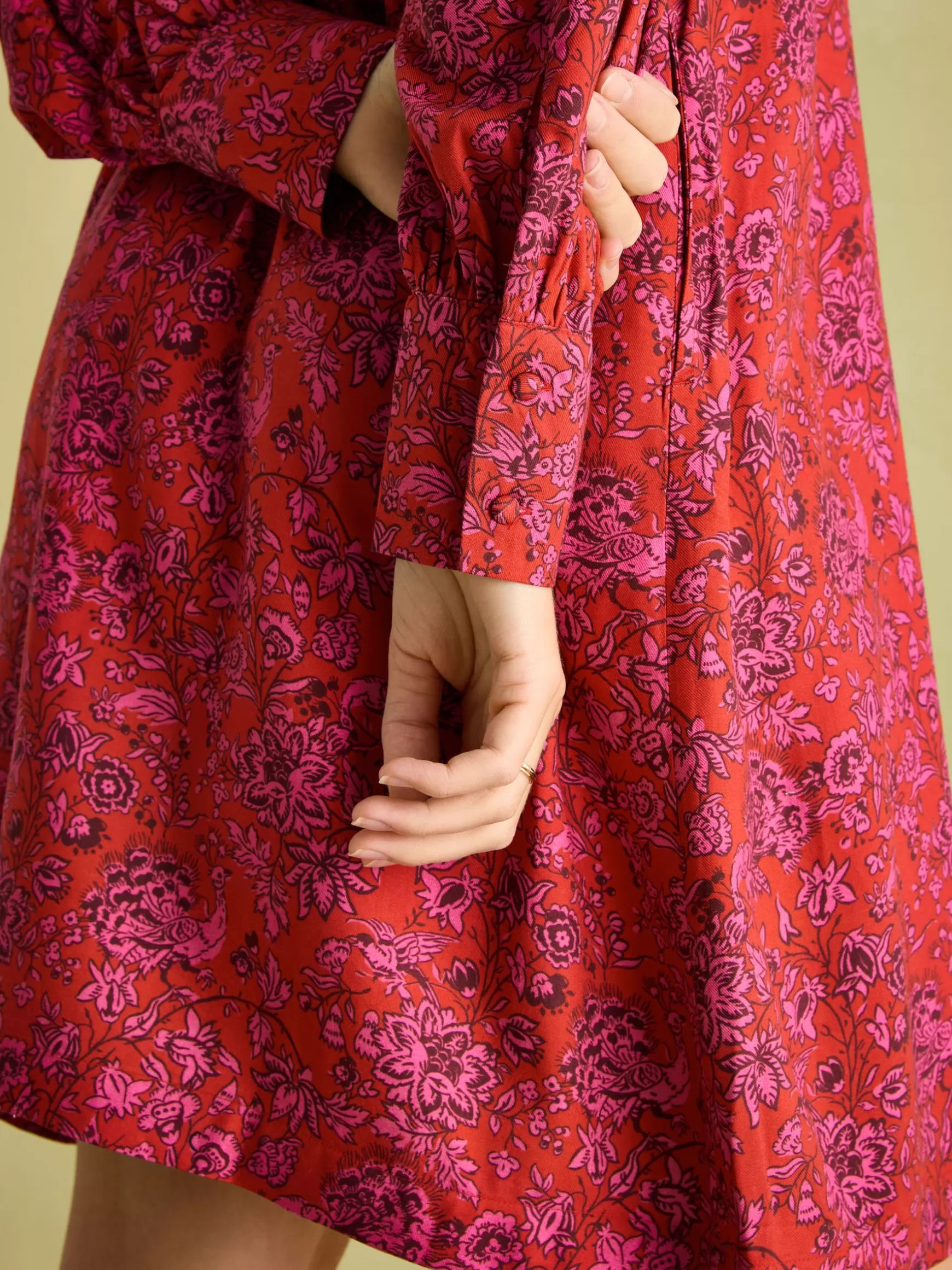 Rosette Red Floral Printed Dress with Pie Crust Neck^Joules Online