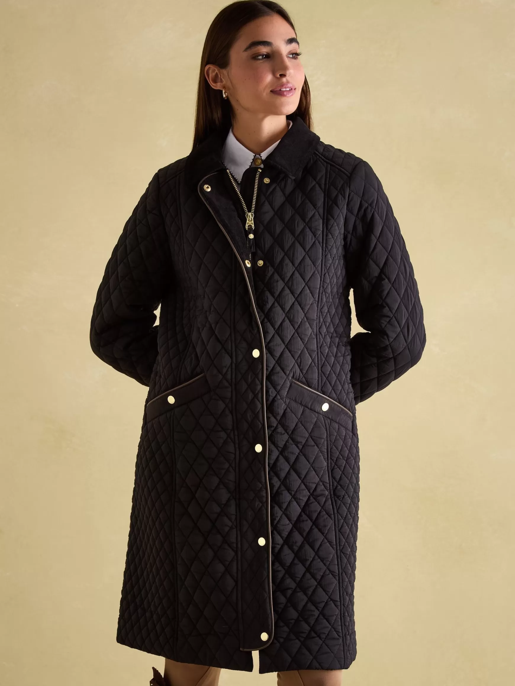 Rosewell Showerproof Longline Diamond Quilted Coat^Joules Hot