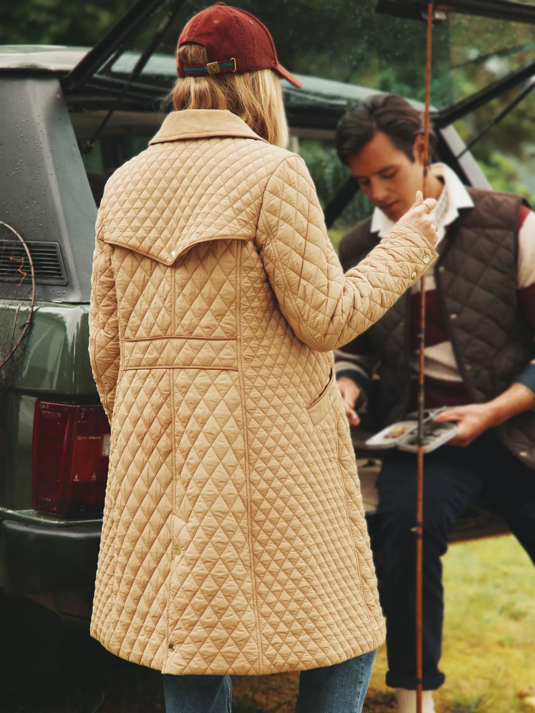 Rosewell Tan Brown Showerproof Longline Diamond Quilted Coat^Joules Fashion