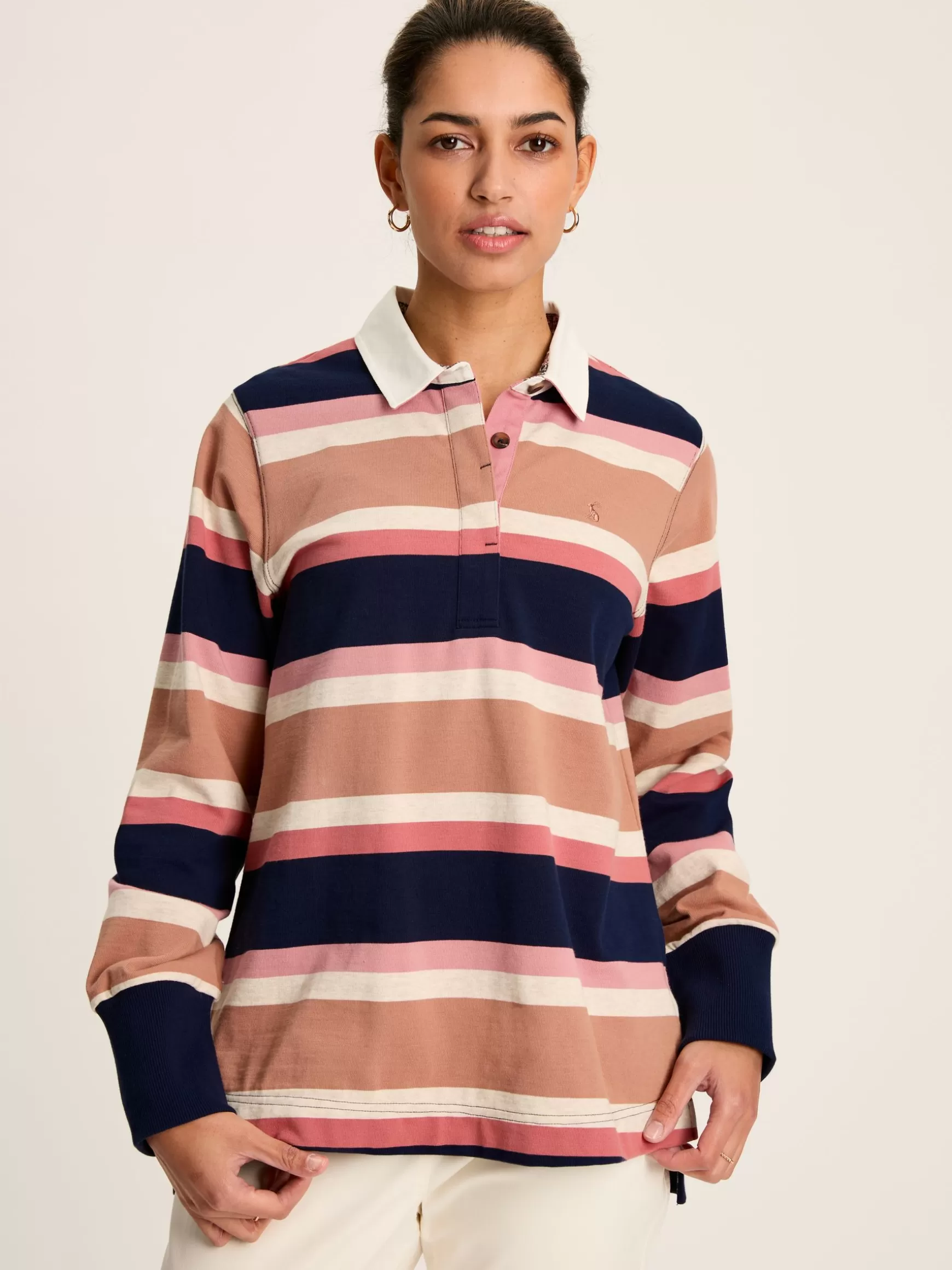 Sammie Tan Multi Stripe Striped Heavyweight Cotton Rugby Shirt^Joules Clearance