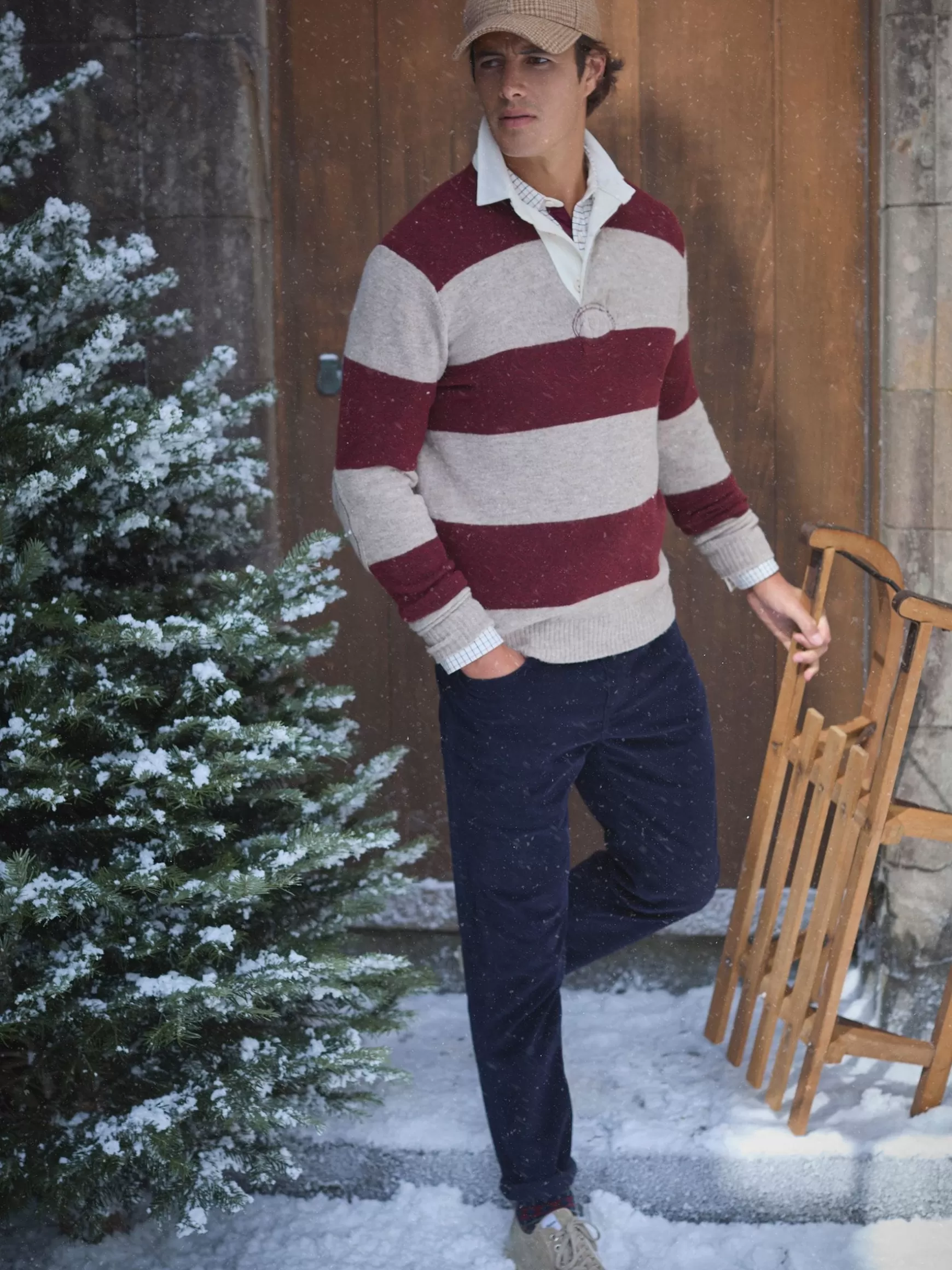 Seymour Burgundy & Cream Knitted Rugby Shirt^Joules Store