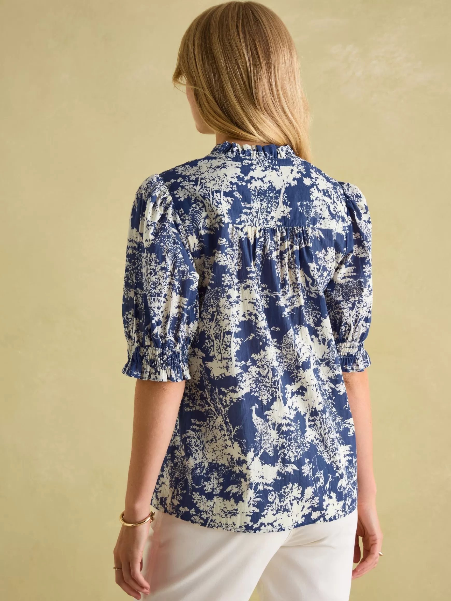 Silvia Frill Neck Smocked Blouse^Joules Sale