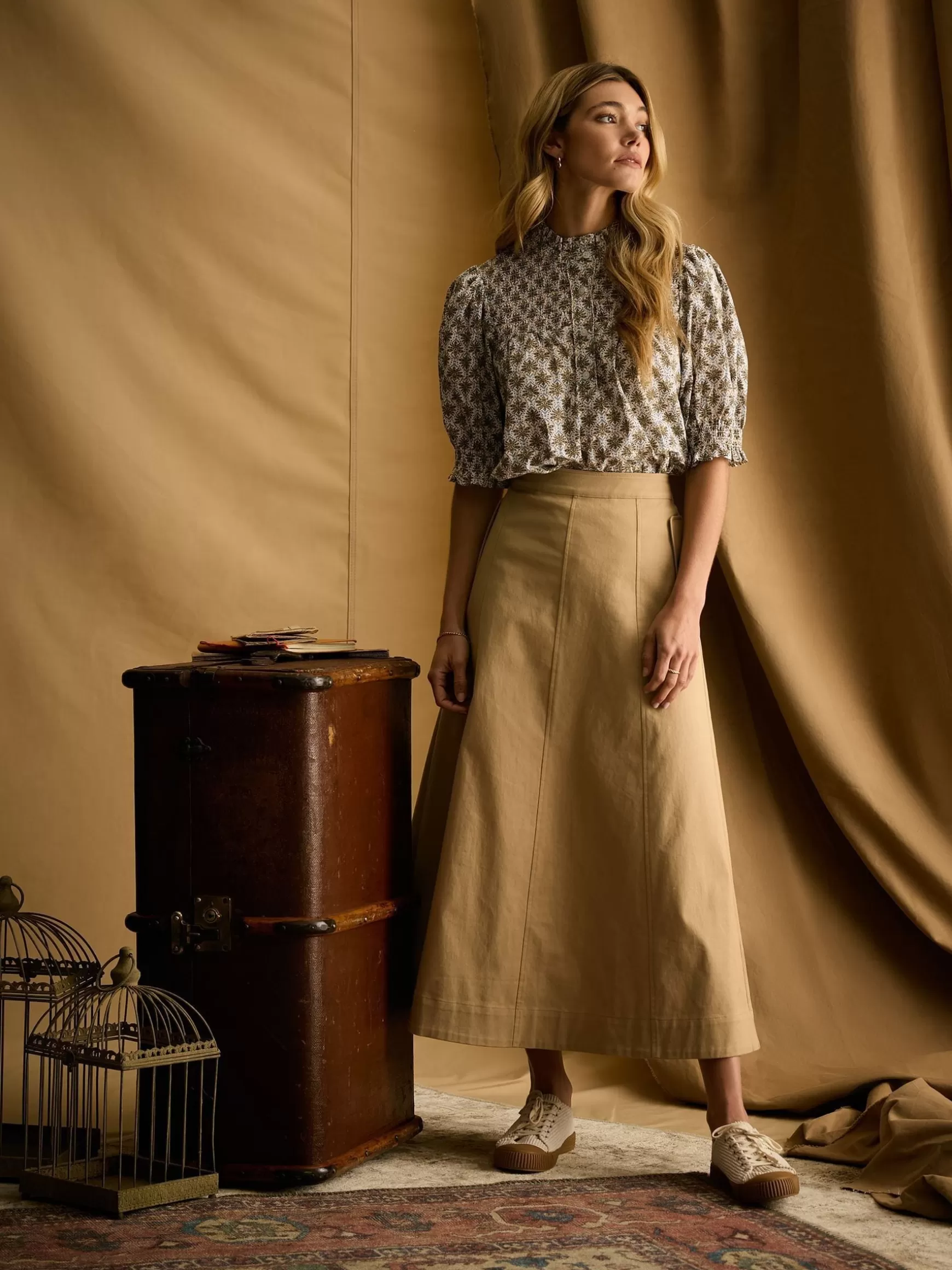 Silvia Frill Neck Smocked Blouse^Joules Outlet