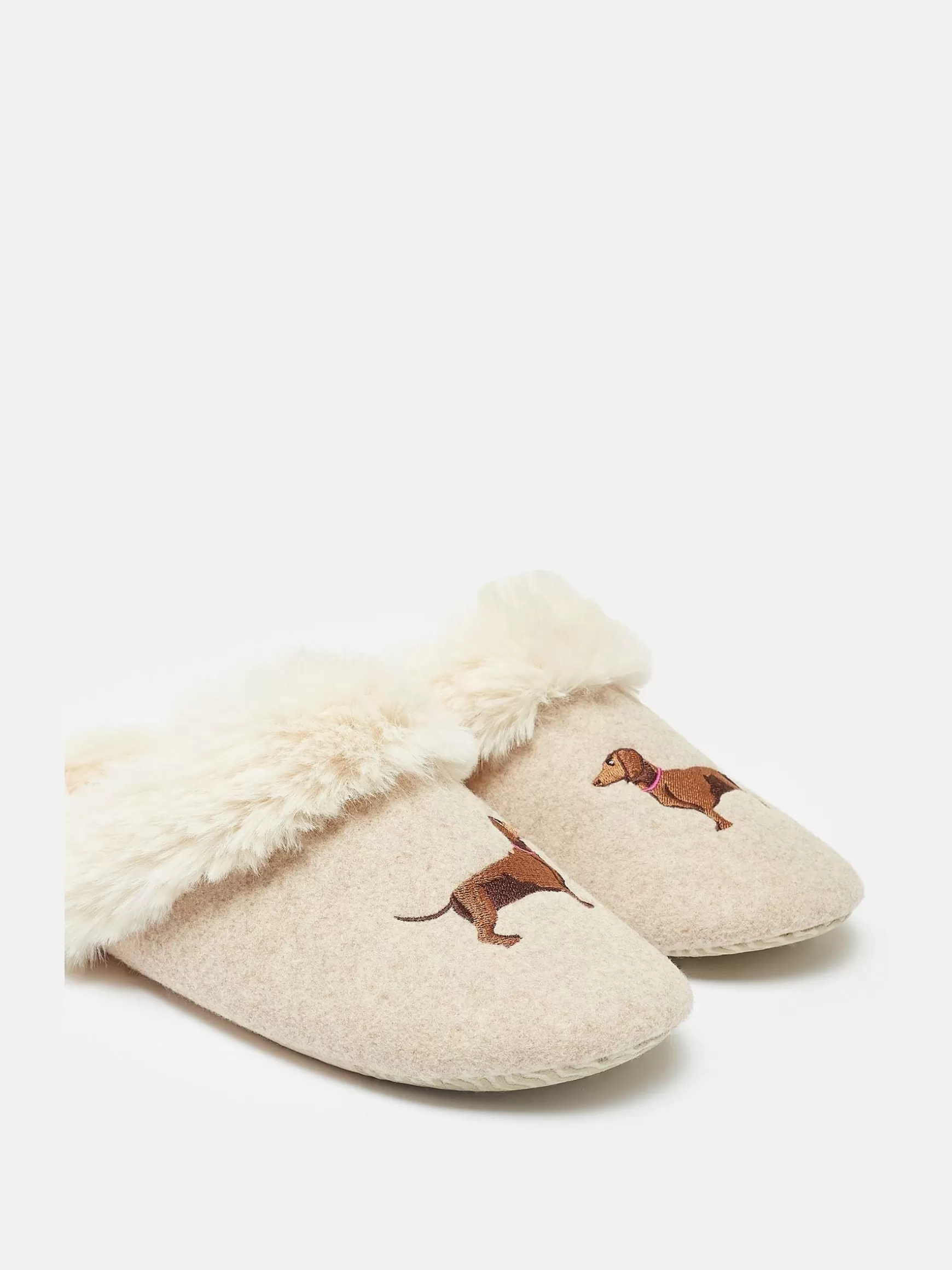 Slippet Luxe Natural Dachshund Embroided Slippers^Joules New