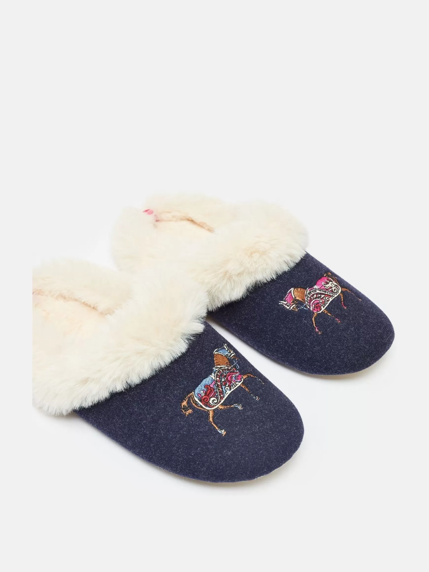 Slippet Luxe Navy Blue Horse Embroided Slippers^Joules New