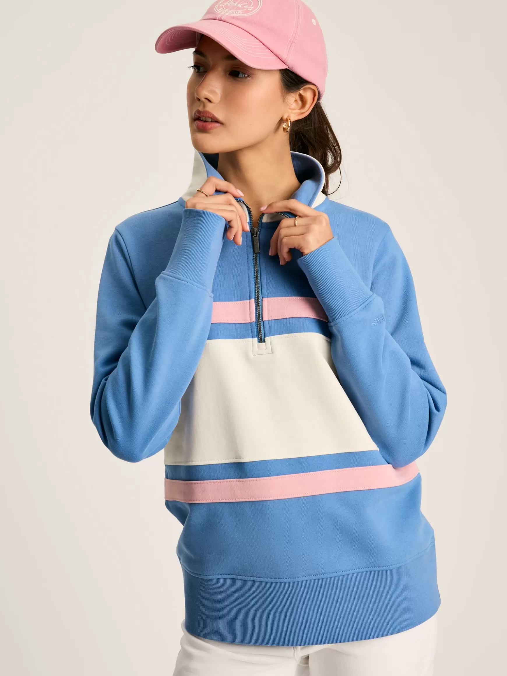 Tadley Blue & White Quarter Zip Sweatshirt^Joules Outlet