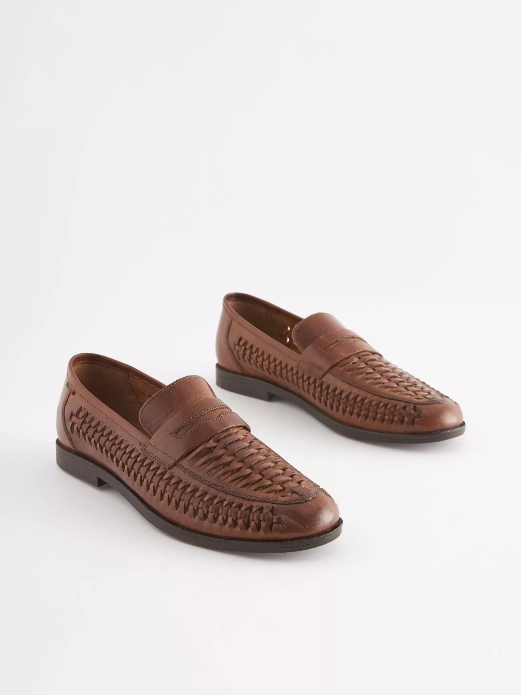 Tan Brown Leather Weave Loafers^Joules Outlet