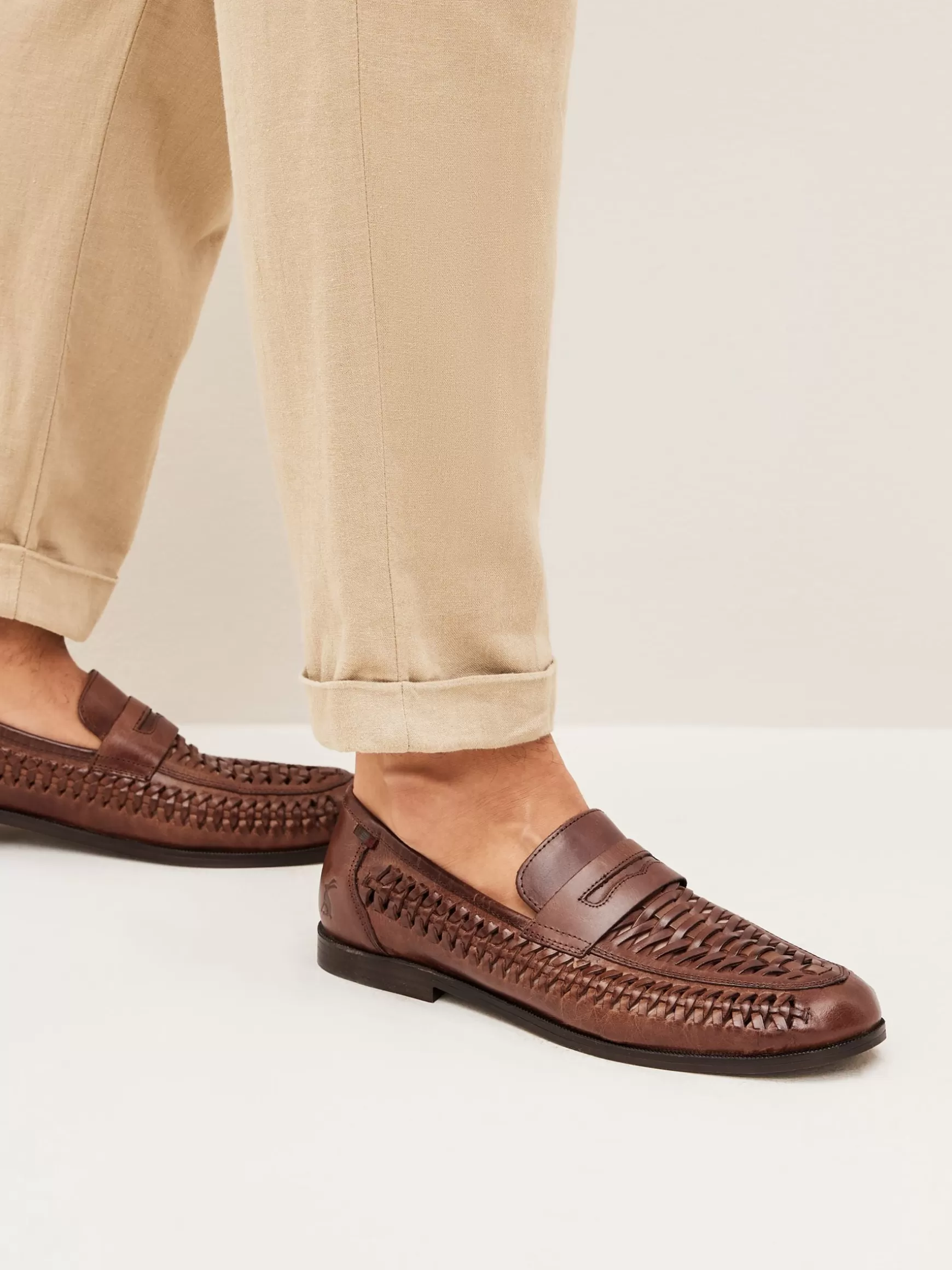 Tan Brown Leather Weave Loafers^Joules Outlet