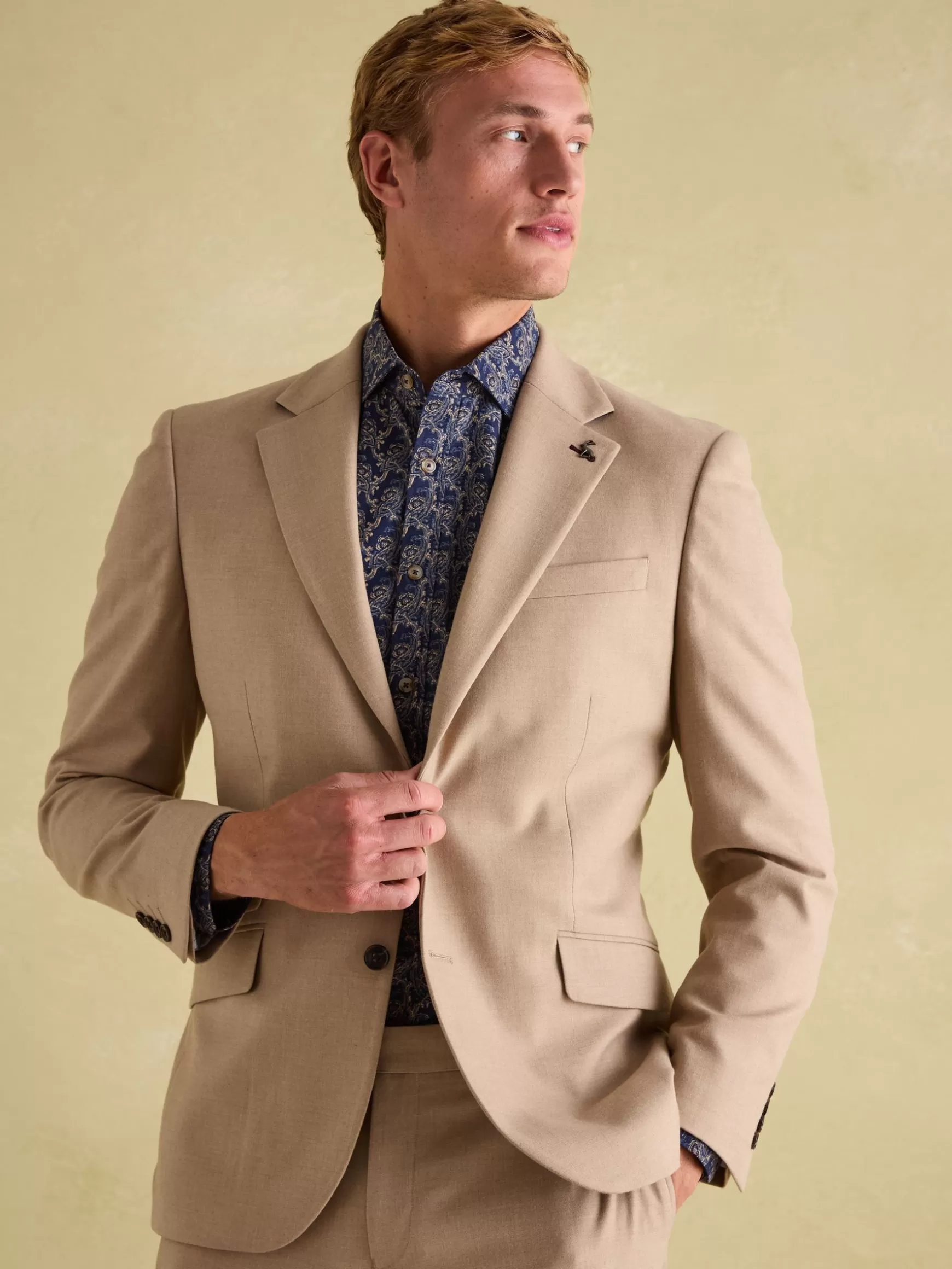 Tan Brown Slim Fit Flannel Suit Jacket^Joules Hot