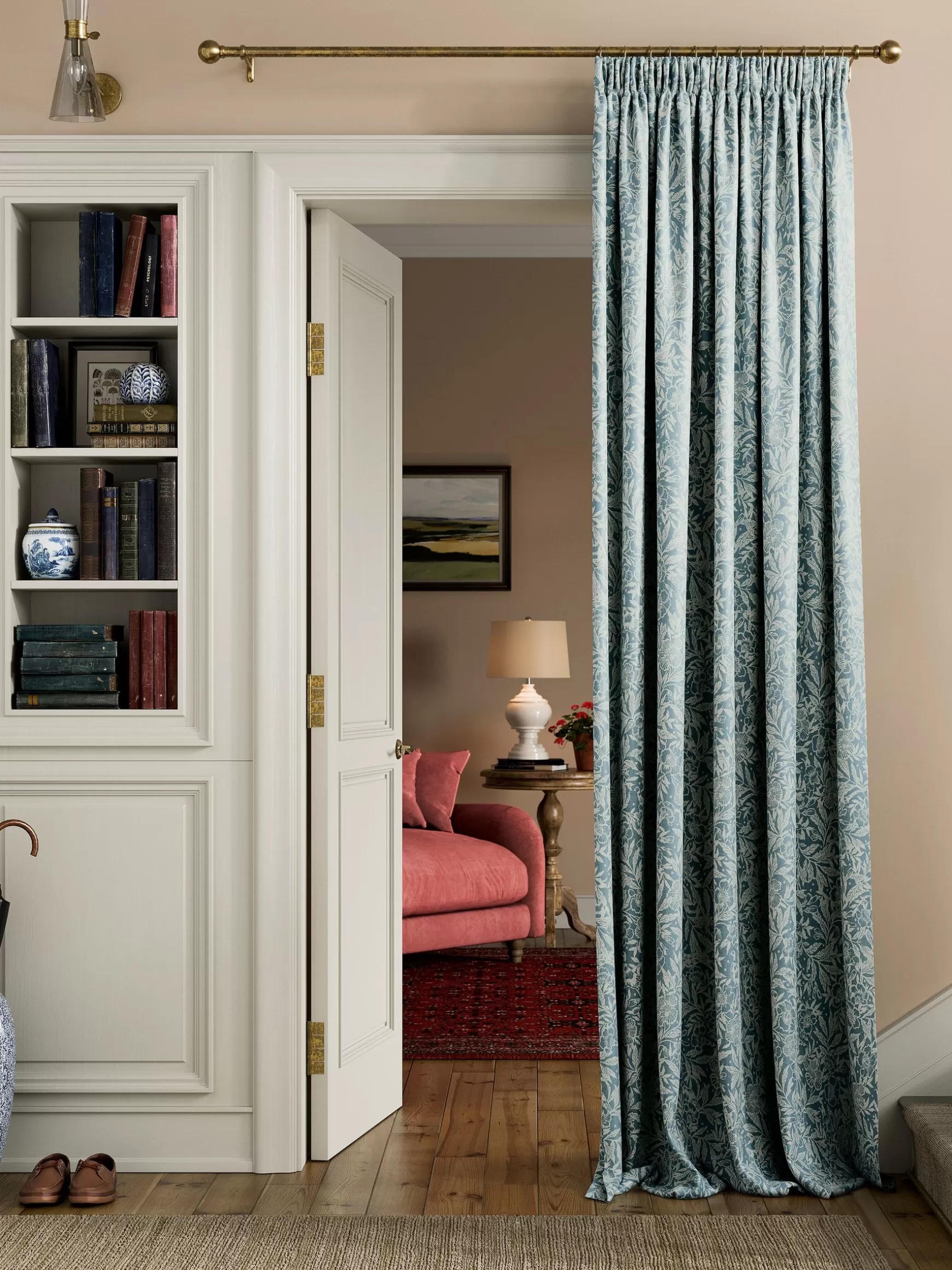 Twilight Ditsy Set of 2 Duck Egg Blackout Pencil Pleat Curtains^Joules Sale