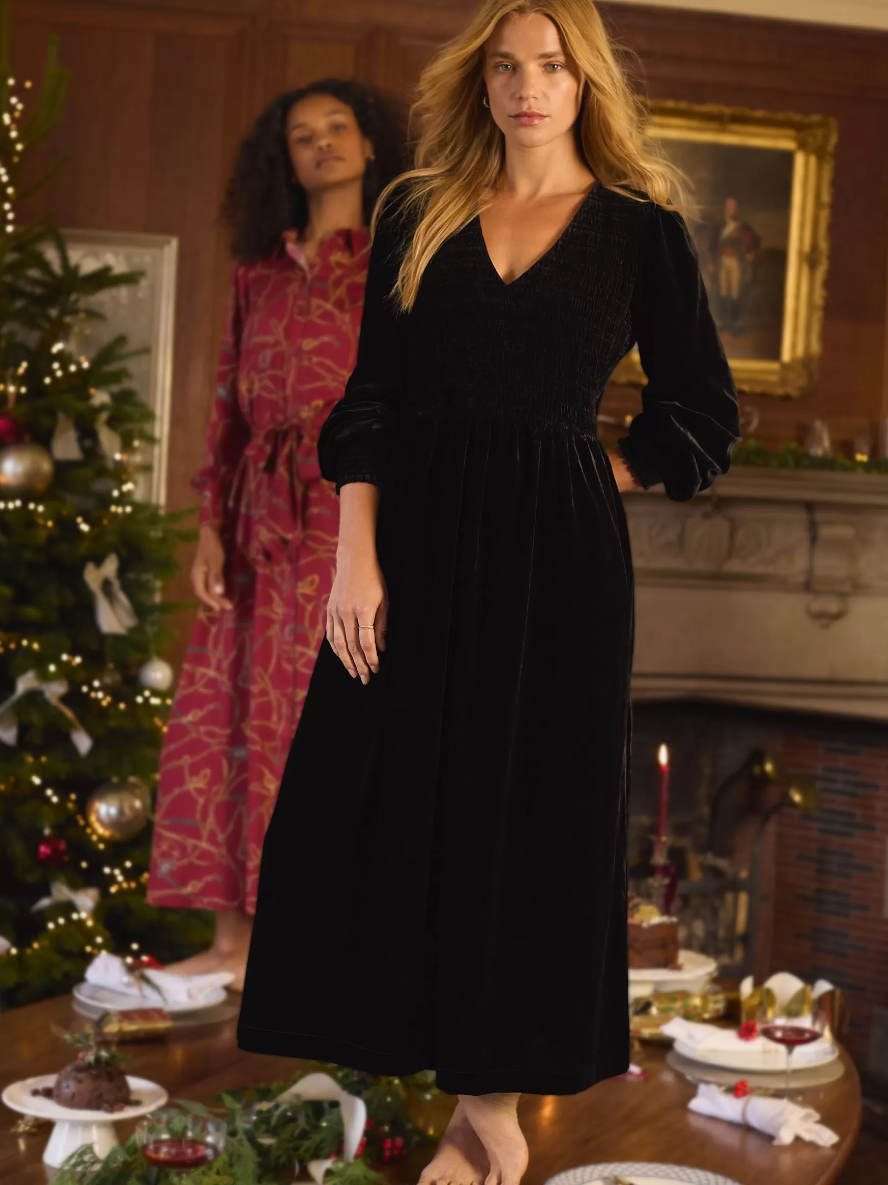 Vanessa Velvet Shirred Dress^Joules Clearance